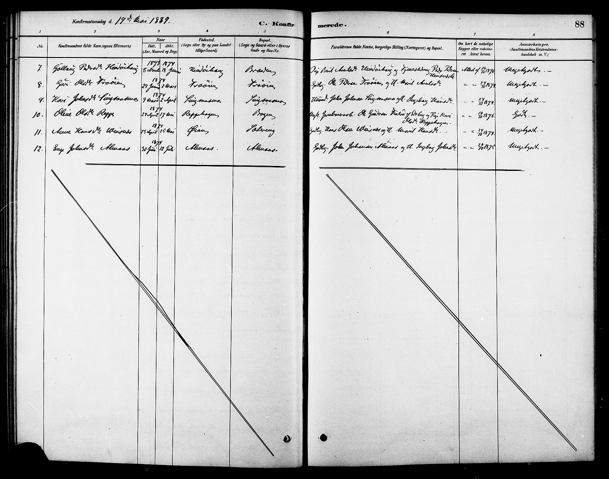 Ministerialprotokoller, klokkerbøker og fødselsregistre - Sør-Trøndelag, SAT/A-1456/688/L1024: Parish register (official) no. 688A01, 1879-1890, p. 88