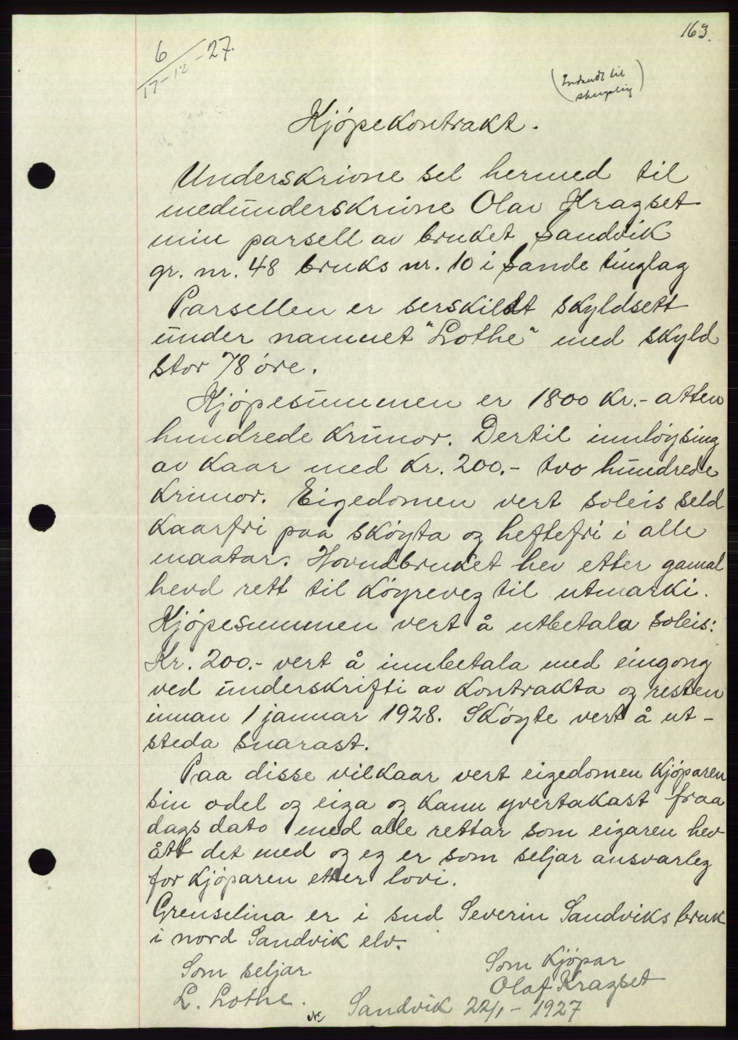 Søre Sunnmøre sorenskriveri, AV/SAT-A-4122/1/2/2C/L0047: Mortgage book no. 41, 1927-1928, Deed date: 17.12.1927