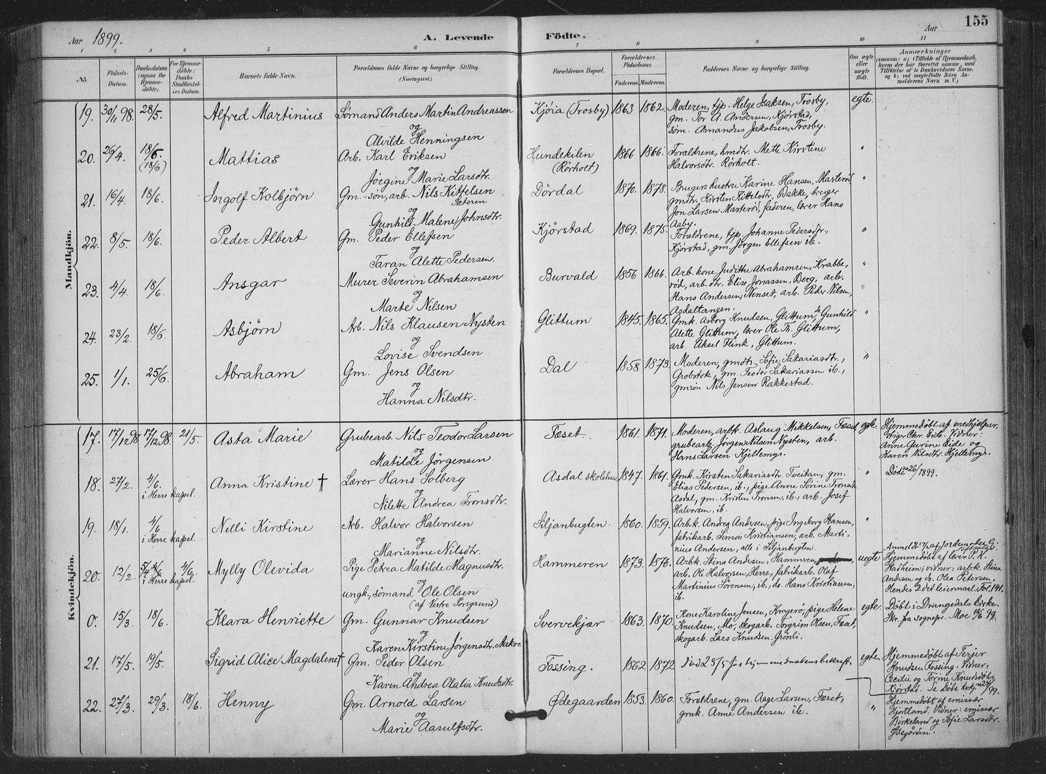 Bamble kirkebøker, AV/SAKO-A-253/F/Fa/L0008: Parish register (official) no. I 8, 1888-1900, p. 155