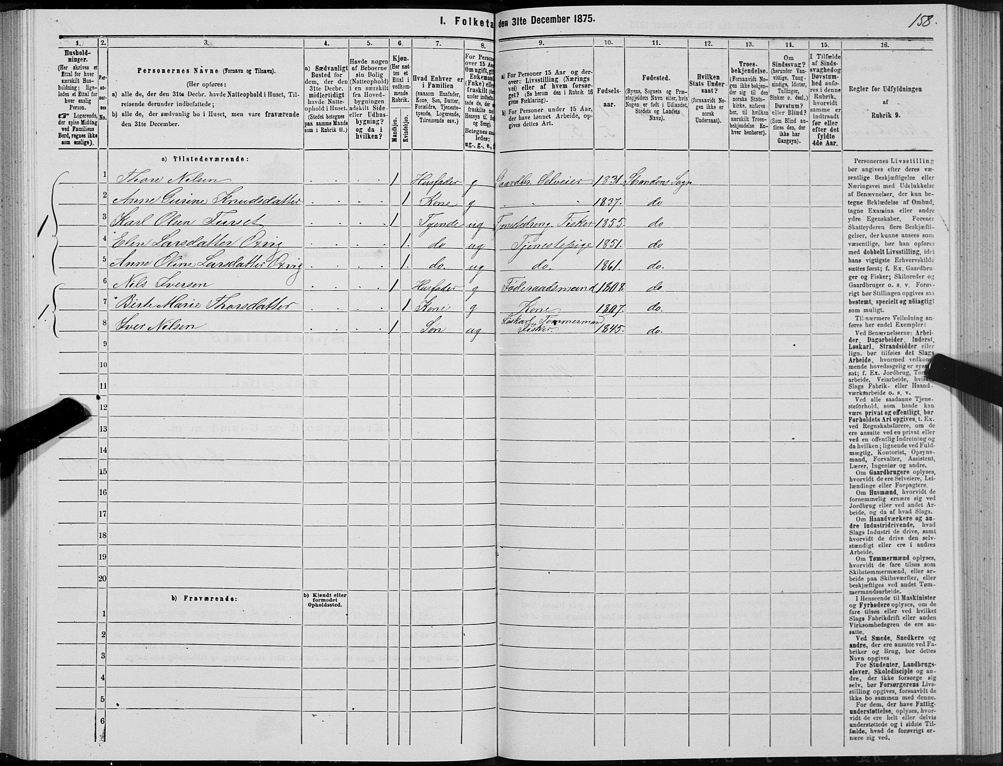 SAT, 1875 census for 1525P Stranda, 1875, p. 1158