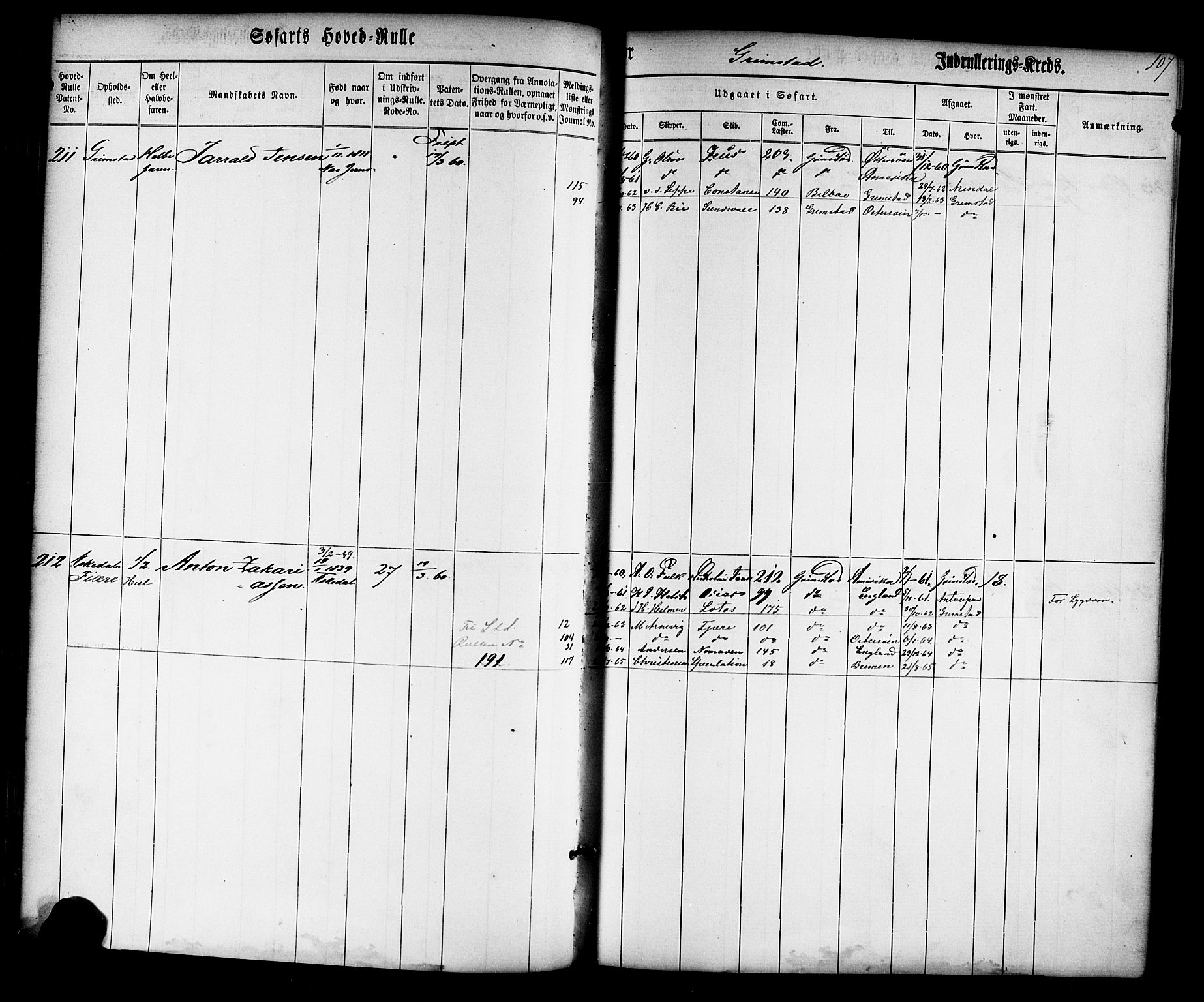 Grimstad mønstringskrets, AV/SAK-2031-0013/F/Fb/L0008: Hovedrulle nr 1-766, V-21, 1860-1869, p. 110