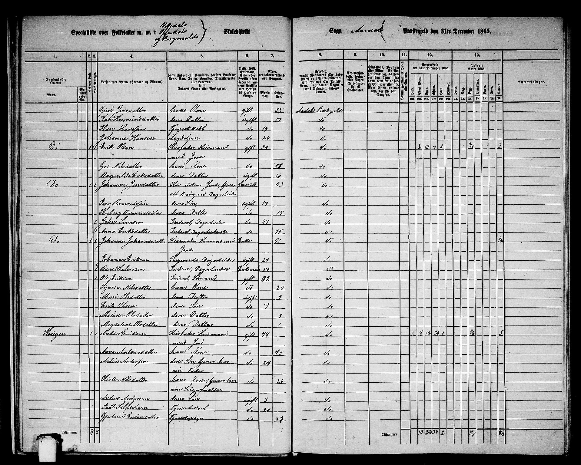 RA, 1865 census for Årdal, 1865, p. 17