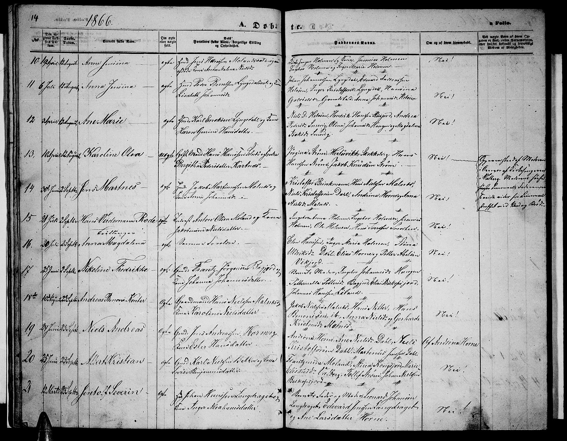 Ministerialprotokoller, klokkerbøker og fødselsregistre - Nordland, AV/SAT-A-1459/884/L1196: Parish register (copy) no. 884C02, 1860-1887, p. 14