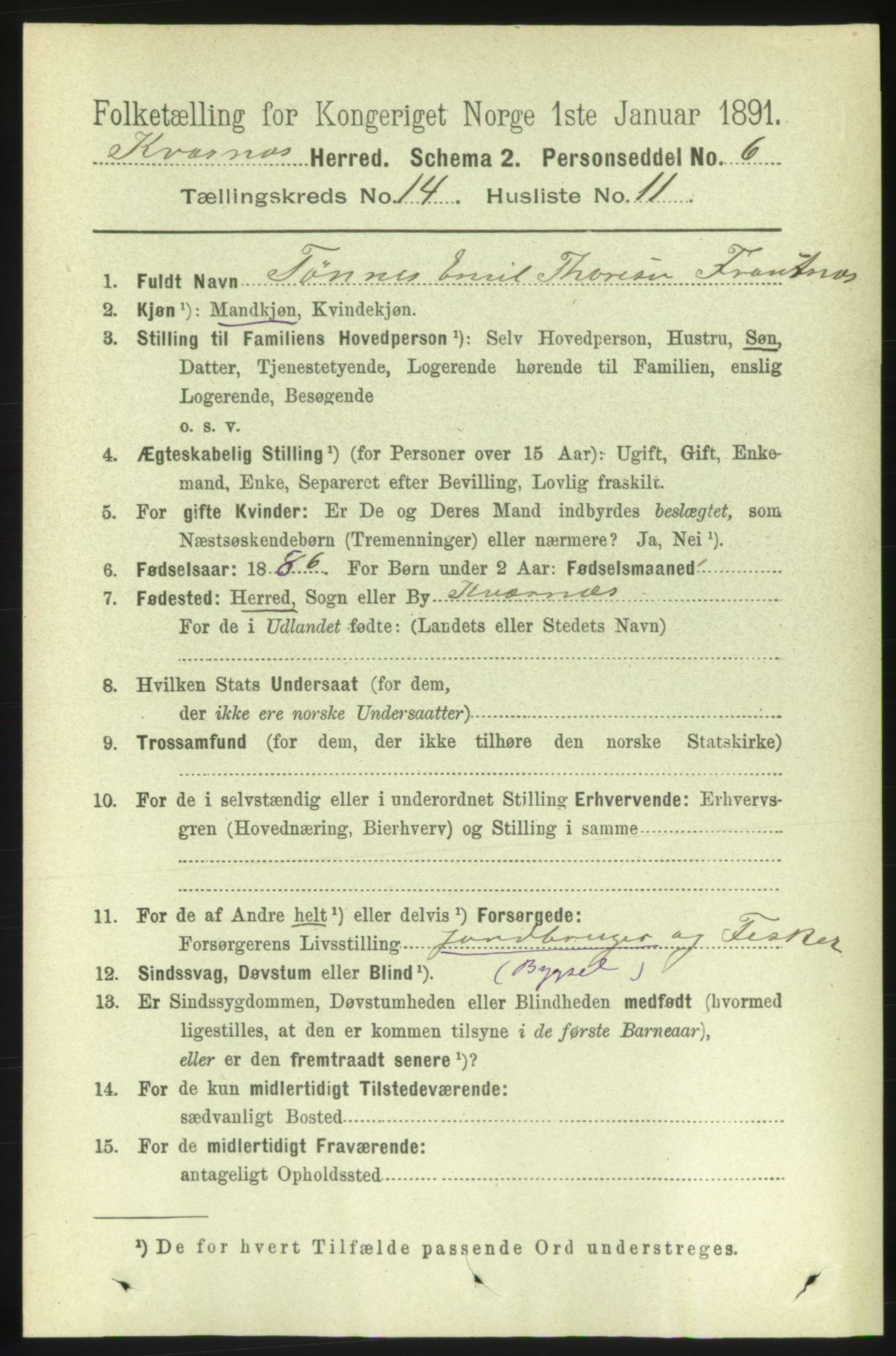 RA, 1891 census for 1553 Kvernes, 1891, p. 5794