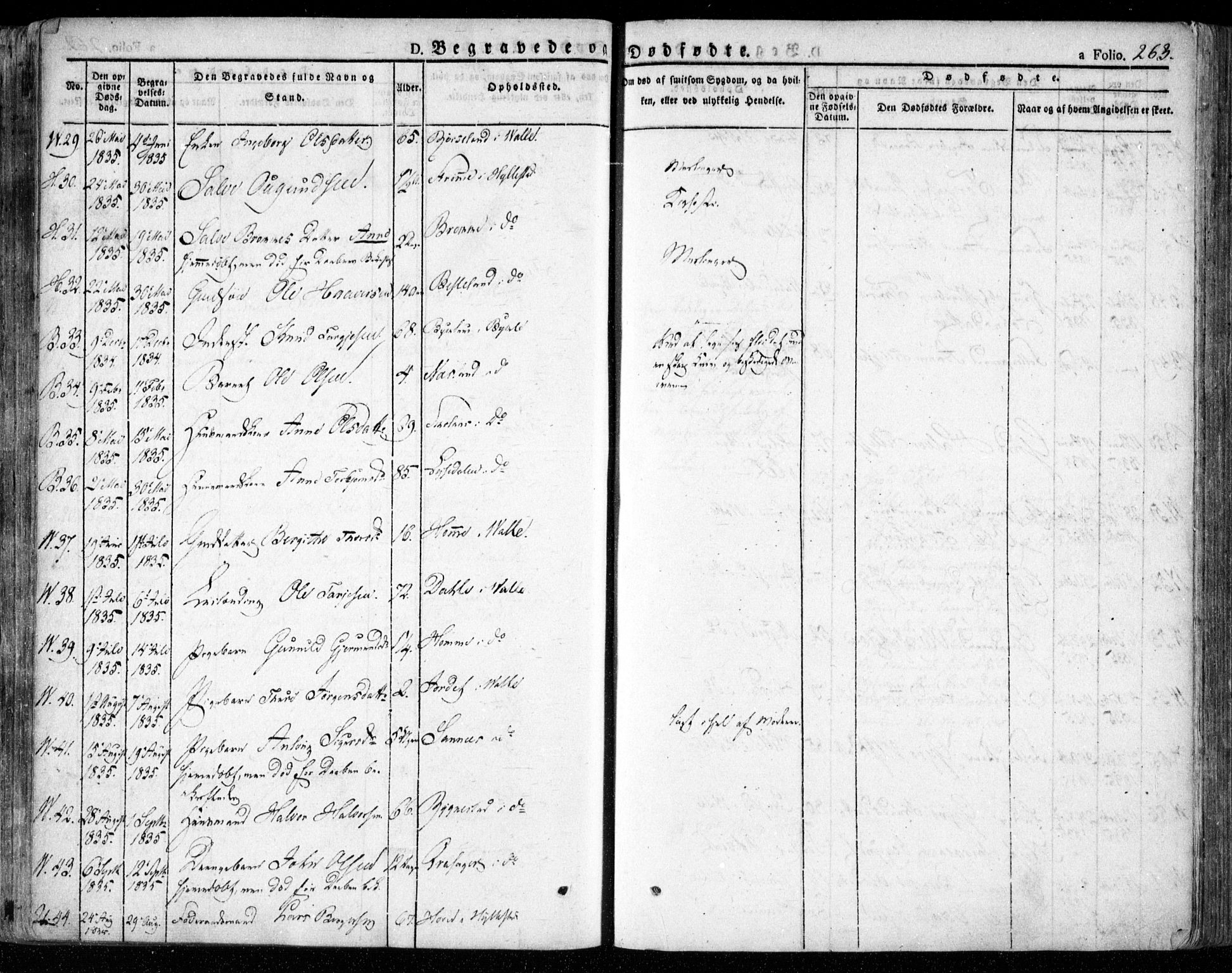 Valle sokneprestkontor, AV/SAK-1111-0044/F/Fa/Fac/L0006: Parish register (official) no. A 6, 1831-1853, p. 263