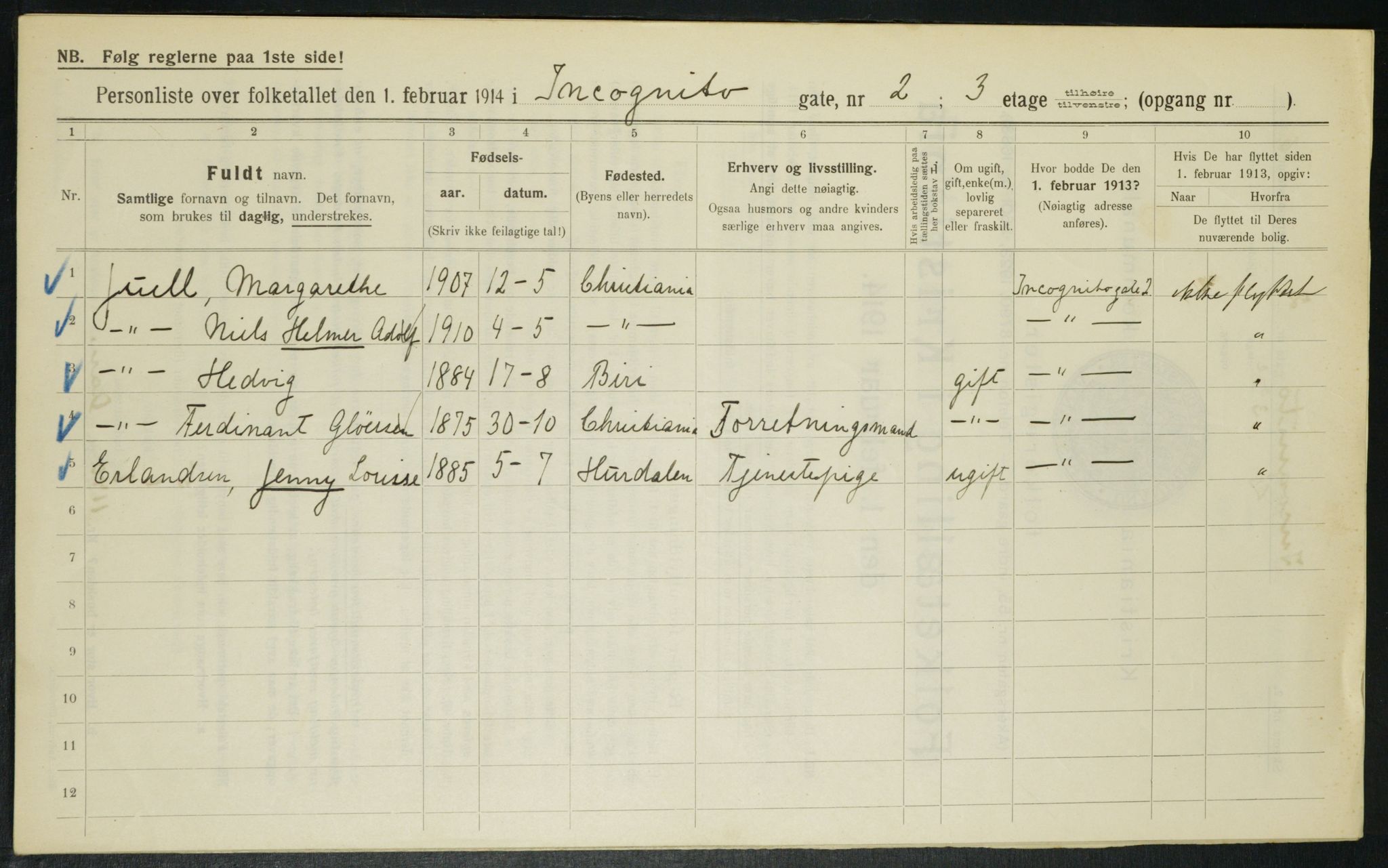 OBA, Municipal Census 1914 for Kristiania, 1914, p. 44013