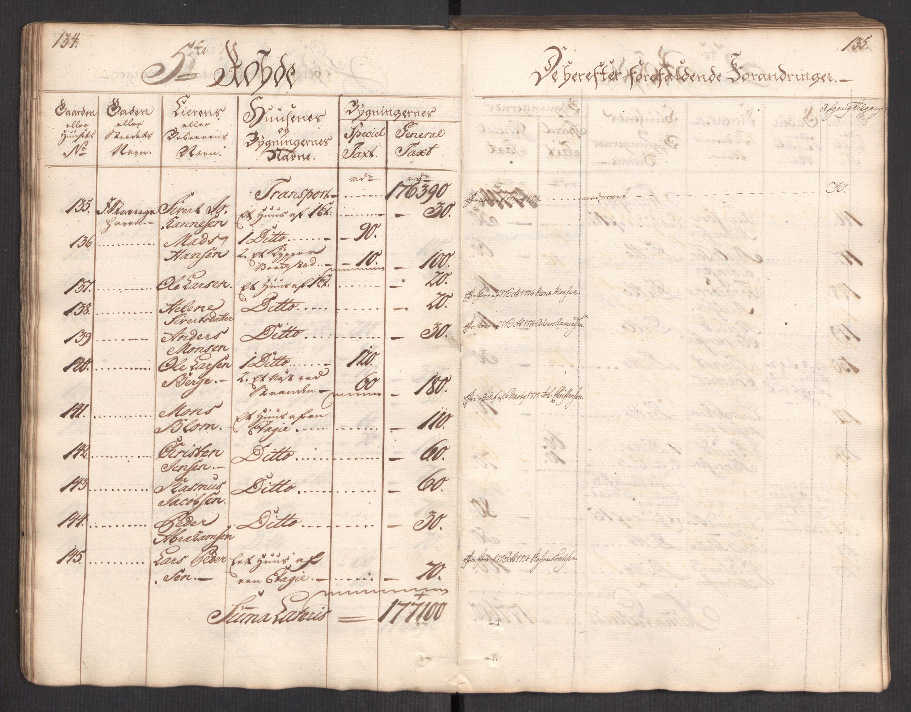 Kommersekollegiet, Brannforsikringskontoret 1767-1814, AV/RA-EA-5458/F/Fa/L0004/0002: Bergen / Branntakstprotokoll, 1767, p. 134-135