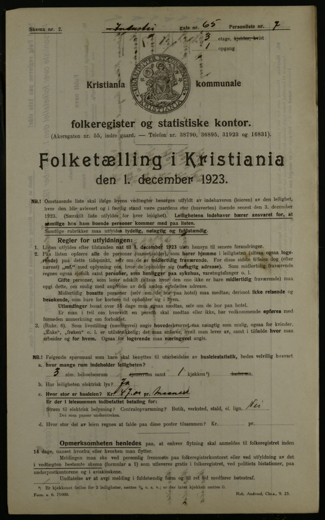 OBA, Municipal Census 1923 for Kristiania, 1923, p. 48885