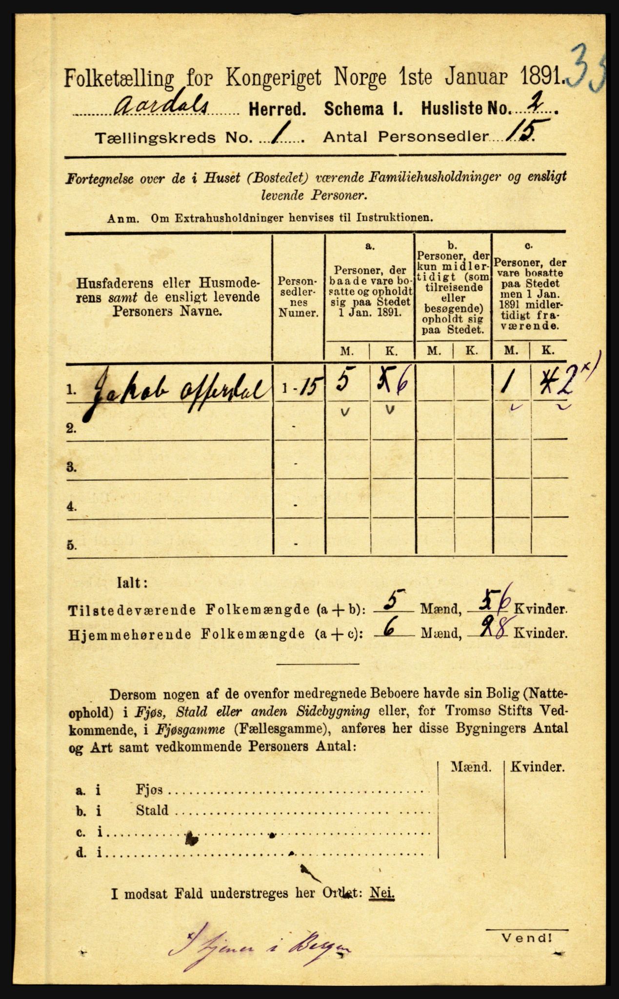 RA, 1891 census for 1424 Årdal, 1891, p. 22