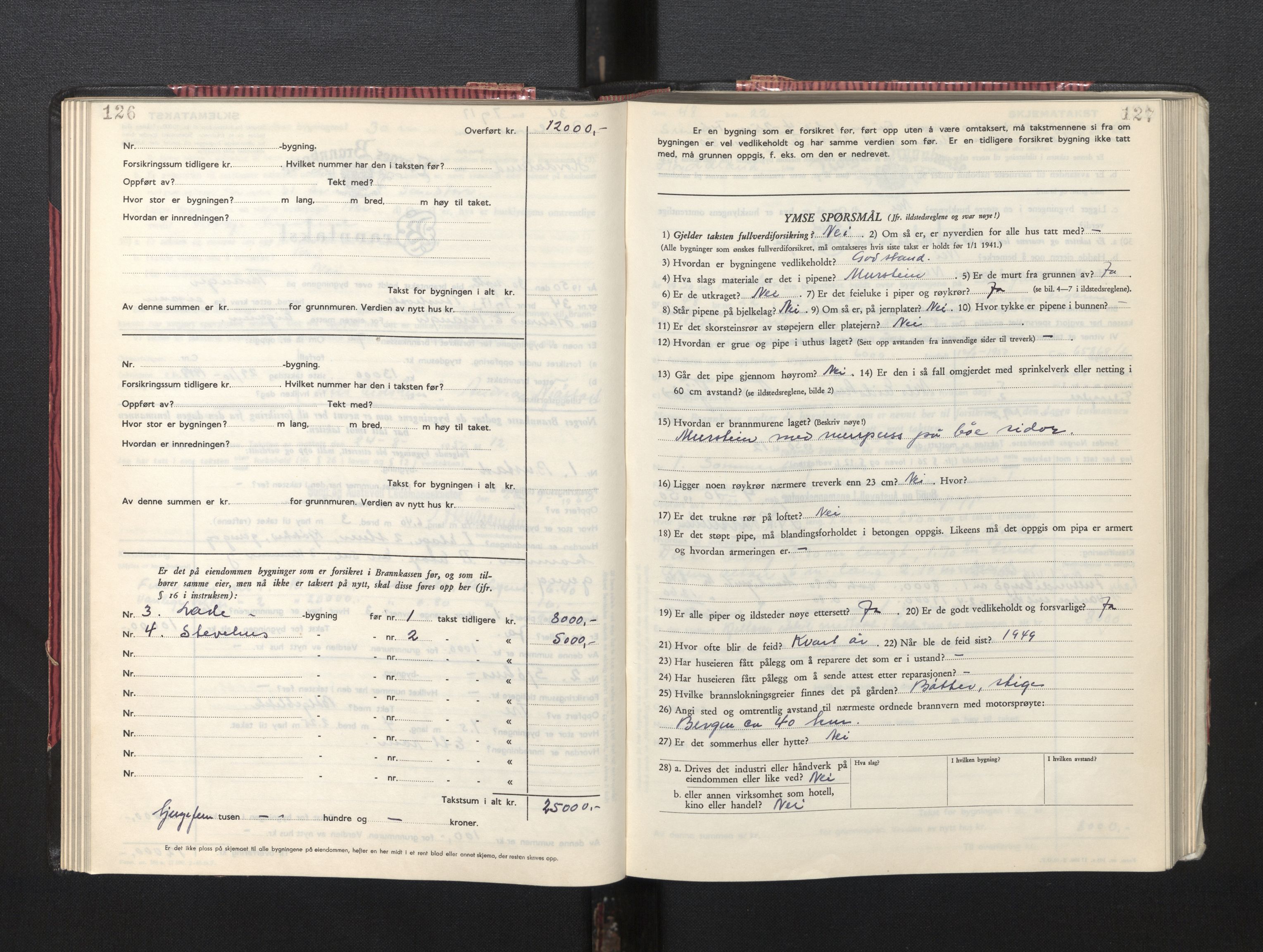 Lensmannen i Sund og Austevoll, AV/SAB-A-35201/0012/L0005: Branntakstprotokoll, skjematakst, 1949-1955, p. 126-127