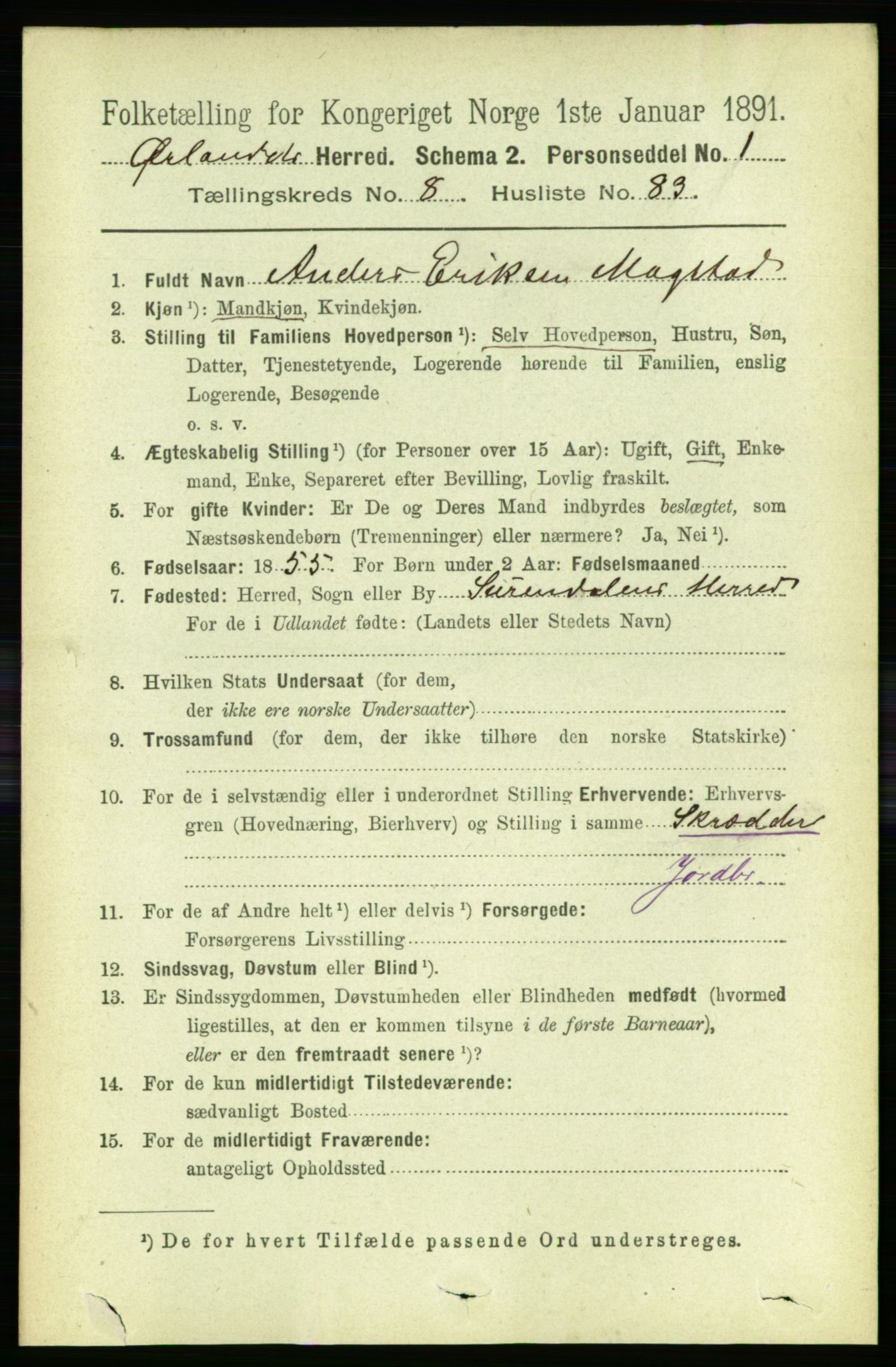 RA, 1891 census for 1621 Ørland, 1891, p. 3728