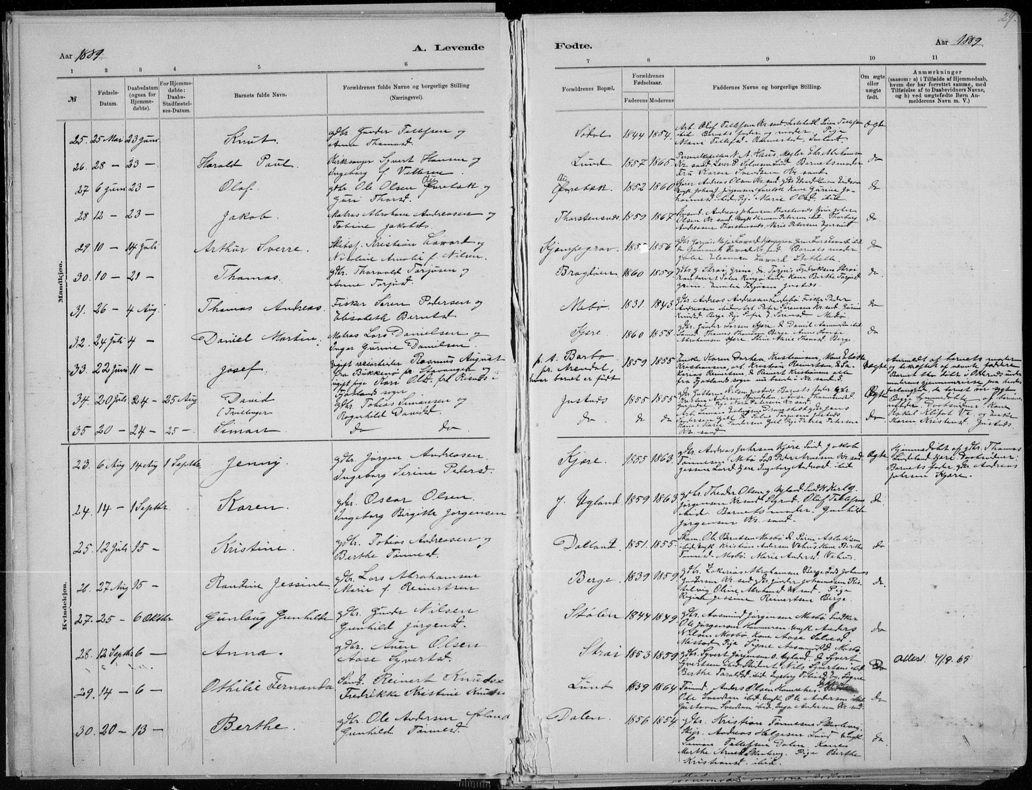 Oddernes sokneprestkontor, AV/SAK-1111-0033/F/Fa/Faa/L0009: Parish register (official) no. A 9, 1884-1896, p. 30