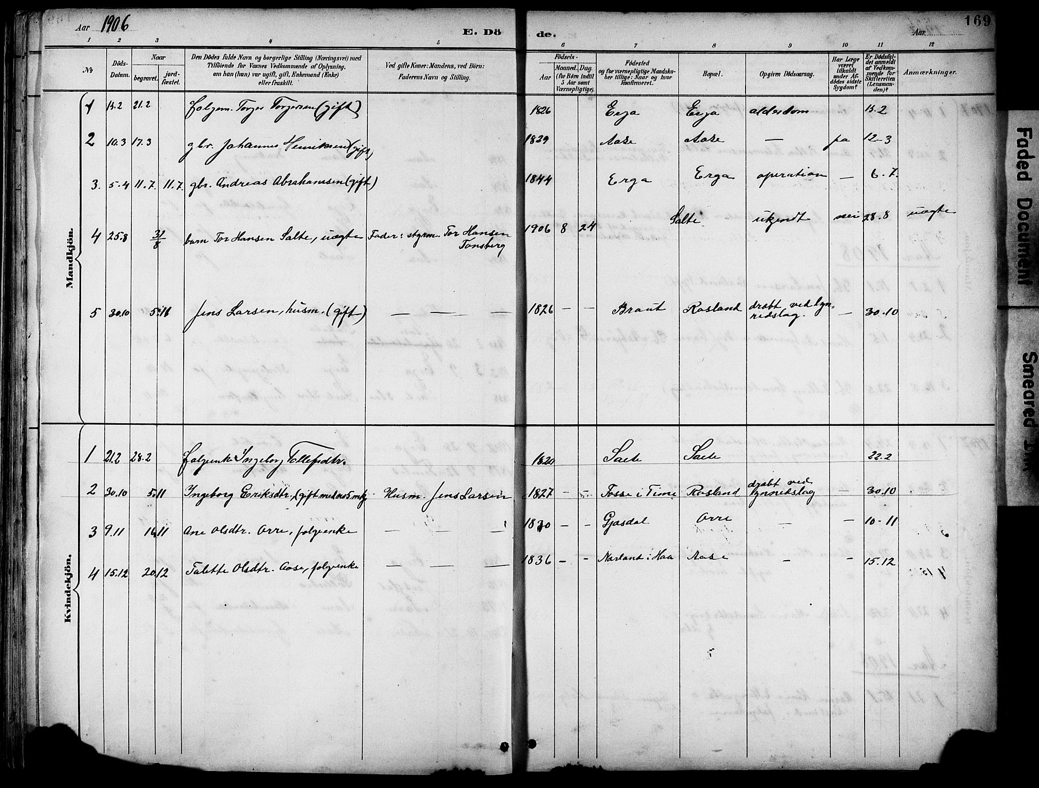 Klepp sokneprestkontor, AV/SAST-A-101803/001/3/30BB/L0005: Parish register (copy) no. B 5, 1889-1918, p. 169