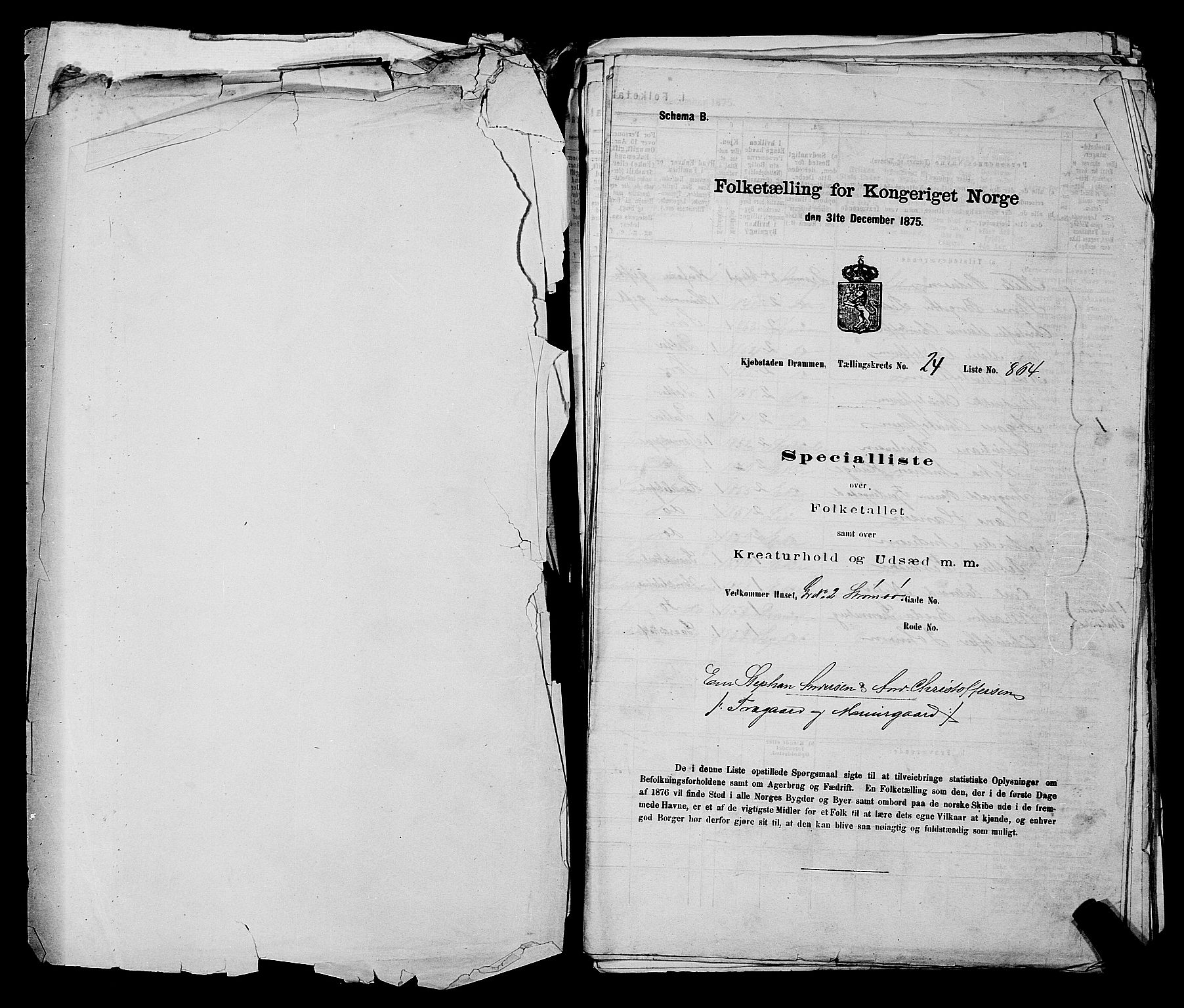 SAKO, 1875 census for 0602 Drammen, 1875, p. 2372