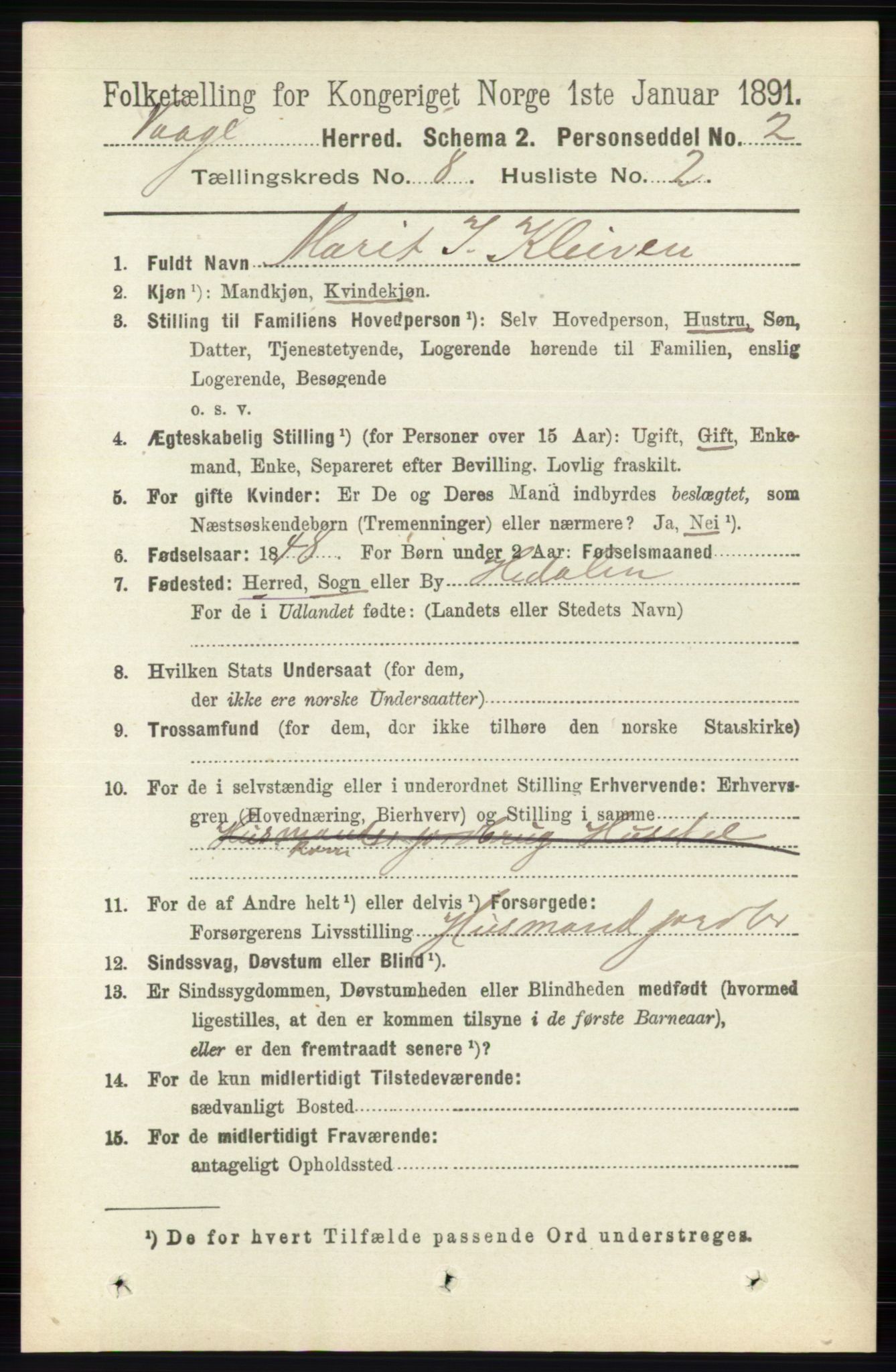 RA, 1891 census for 0515 Vågå, 1891, p. 4887