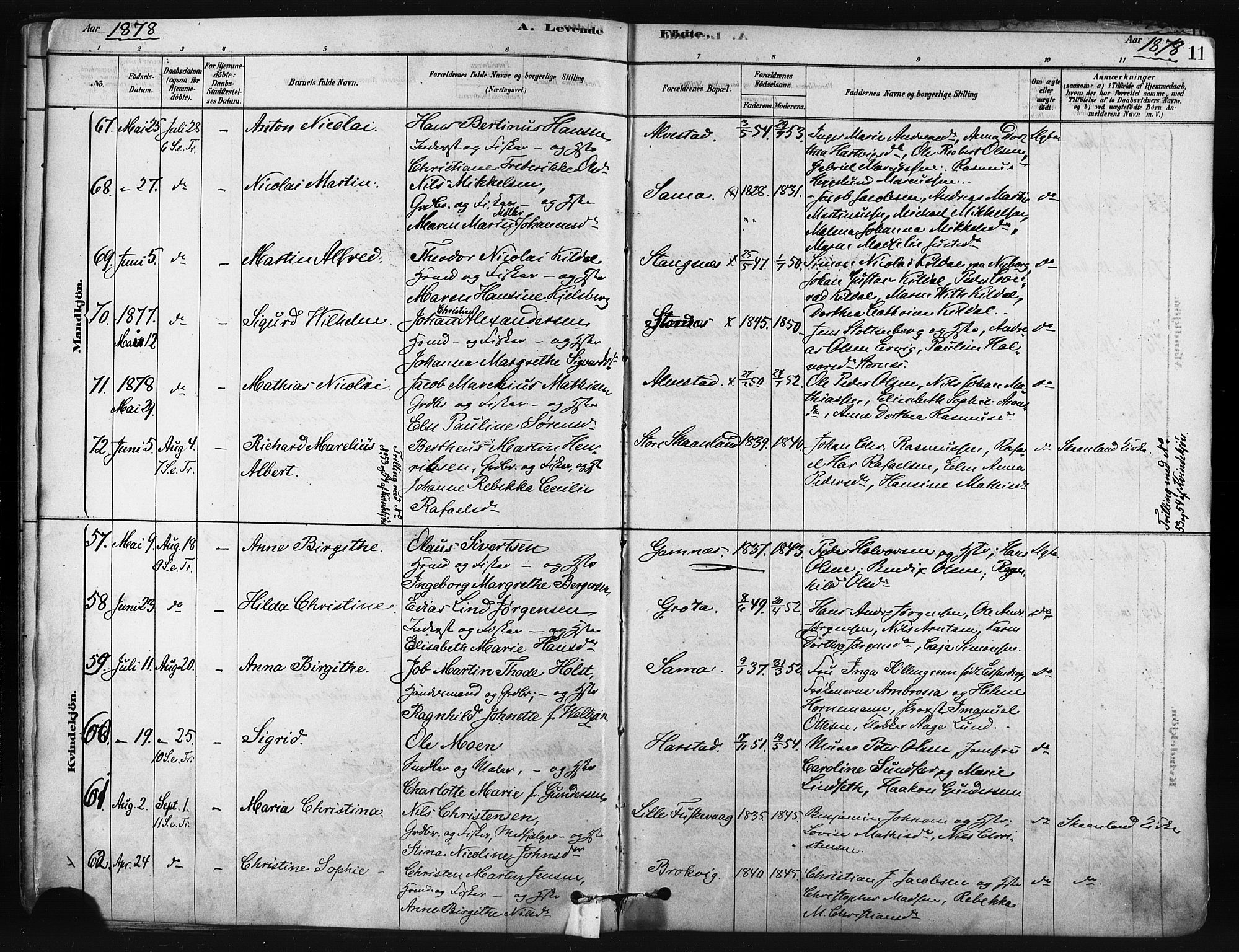 Trondenes sokneprestkontor, SATØ/S-1319/H/Ha/L0014kirke: Parish register (official) no. 14, 1878-1889, p. 11