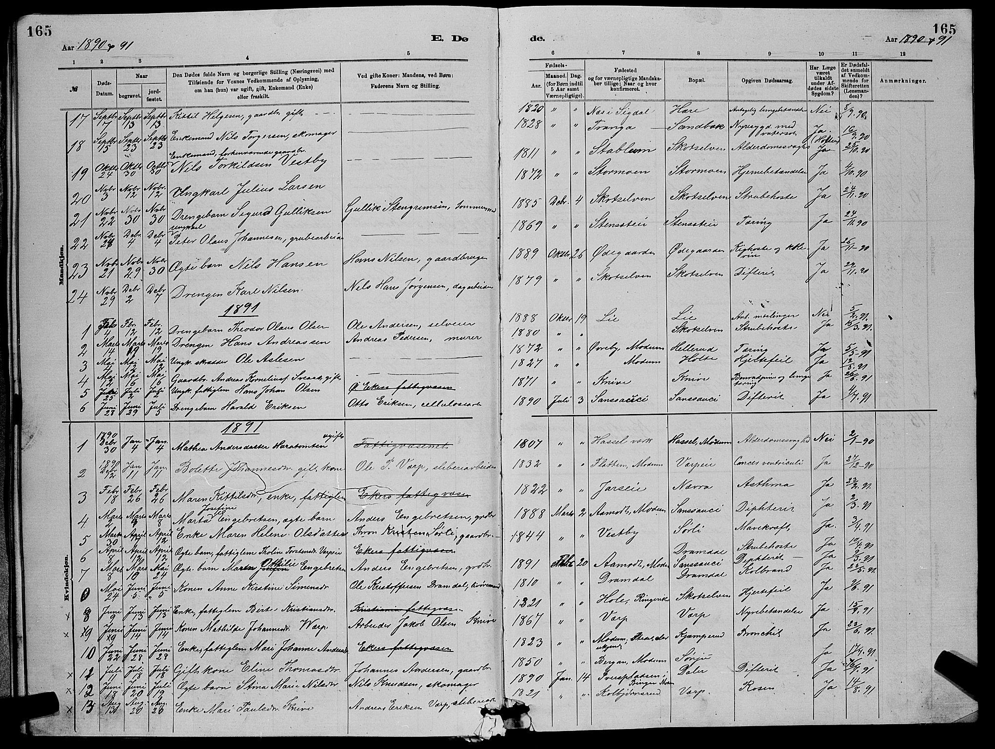 Eiker kirkebøker, SAKO/A-4/G/Gb/L0003: Parish register (copy) no. II 3, 1880-1893, p. 165