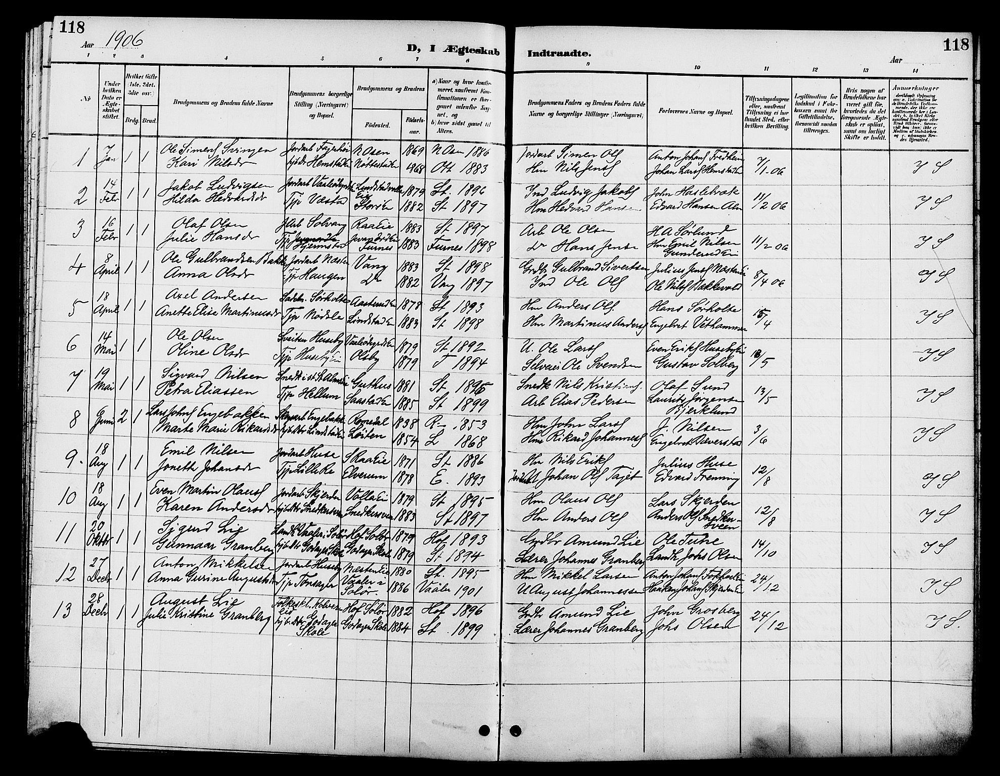 Stange prestekontor, SAH/PREST-002/L/L0012: Parish register (copy) no. 12, 1900-1908, p. 118