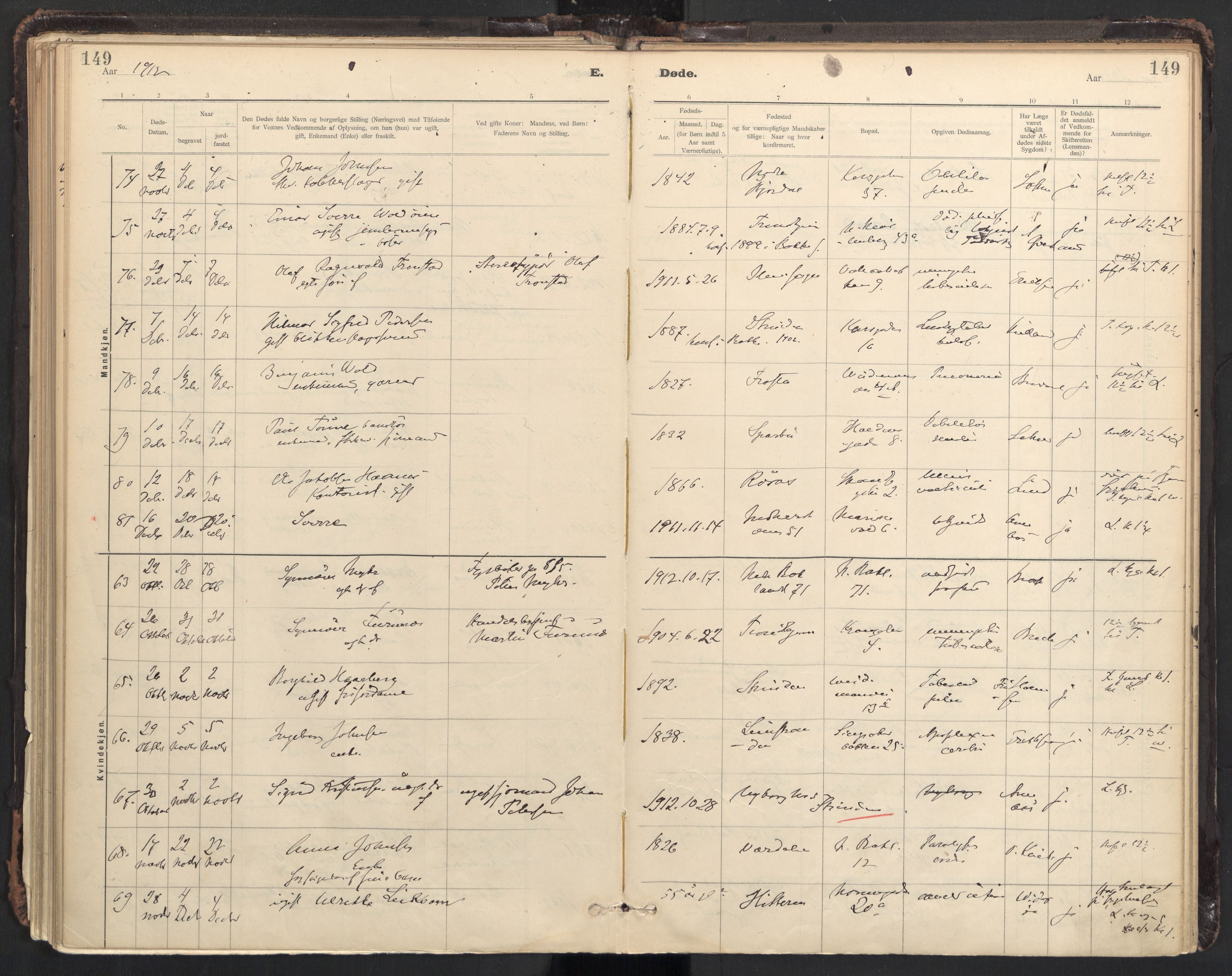 Ministerialprotokoller, klokkerbøker og fødselsregistre - Sør-Trøndelag, AV/SAT-A-1456/604/L0204: Parish register (official) no. 604A24, 1911-1920, p. 149