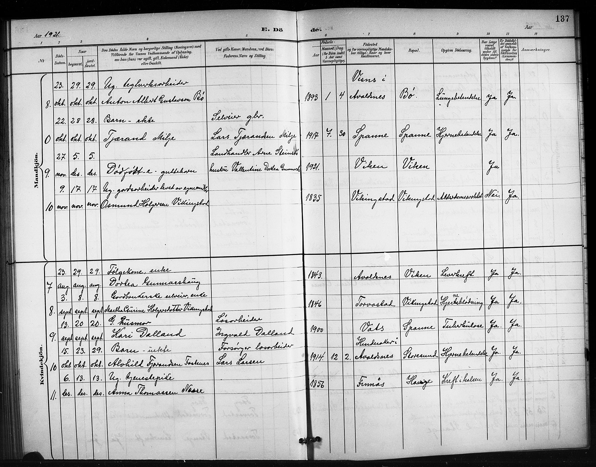 Torvastad sokneprestkontor, AV/SAST-A -101857/H/Ha/Hab/L0008: Parish register (copy) no. B 8, 1901-1924, p. 137