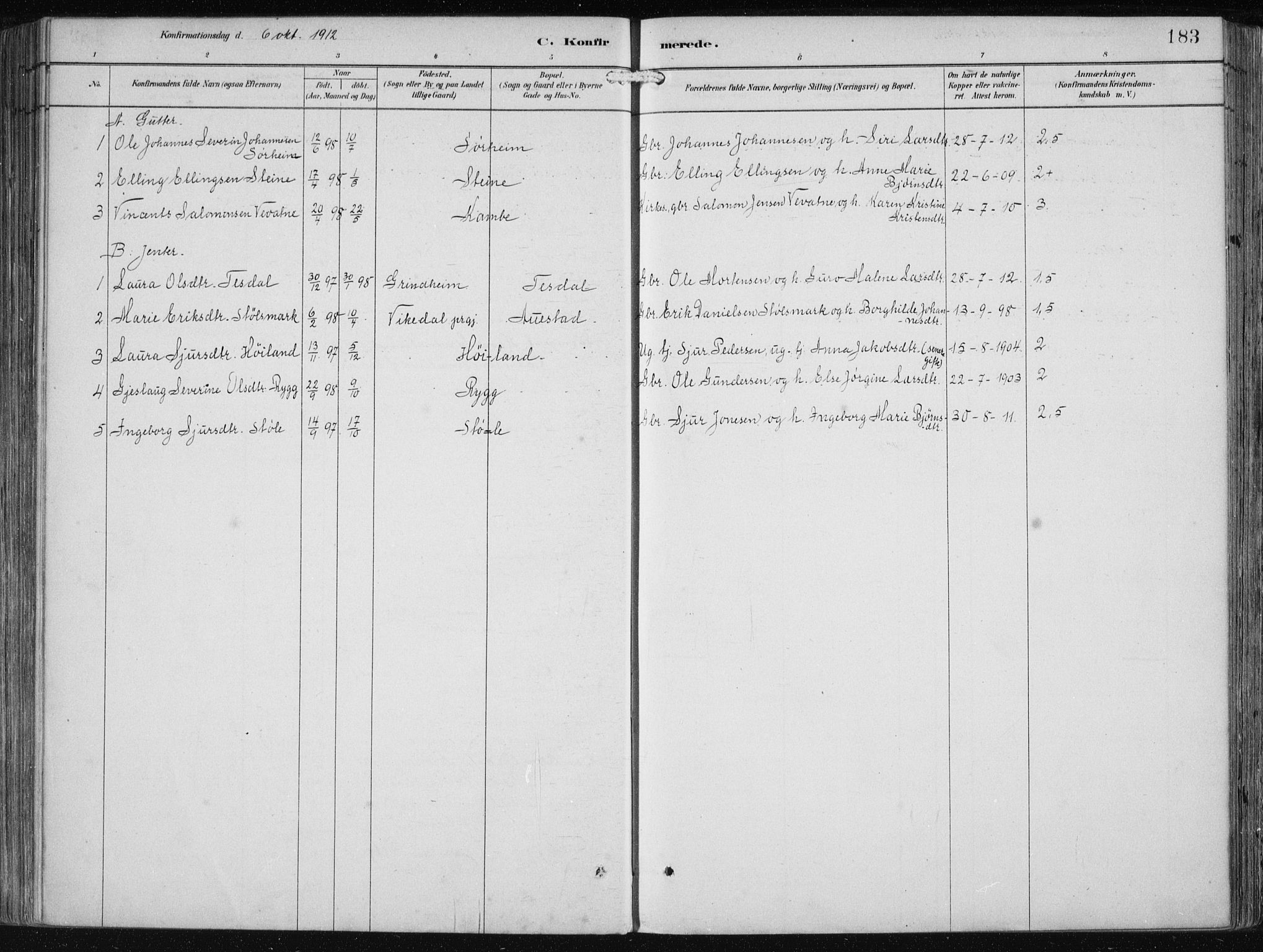 Etne sokneprestembete, SAB/A-75001/H/Haa: Parish register (official) no. B  1, 1879-1919, p. 183