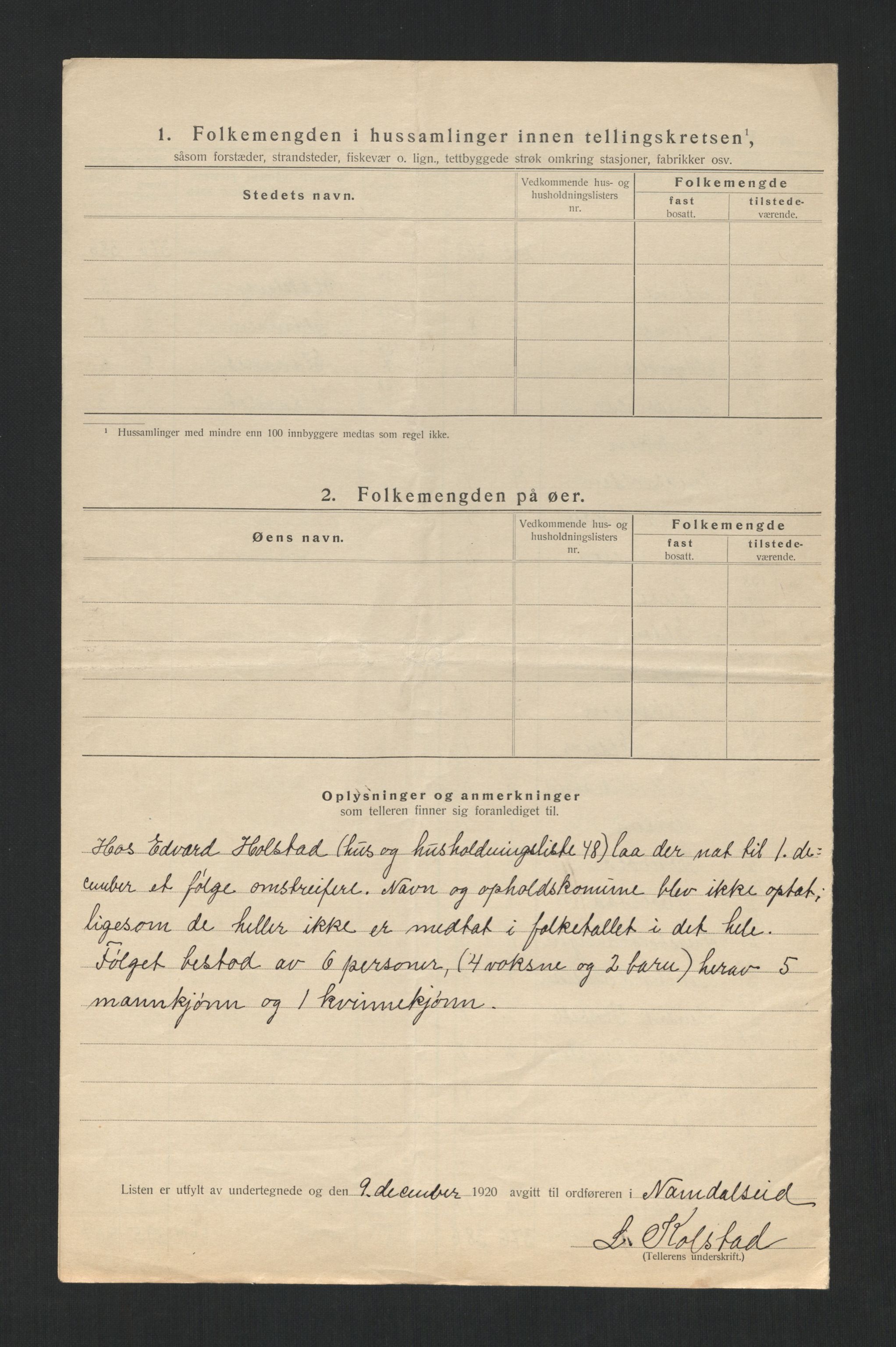 SAT, 1920 census for Namdalseid, 1920, p. 10