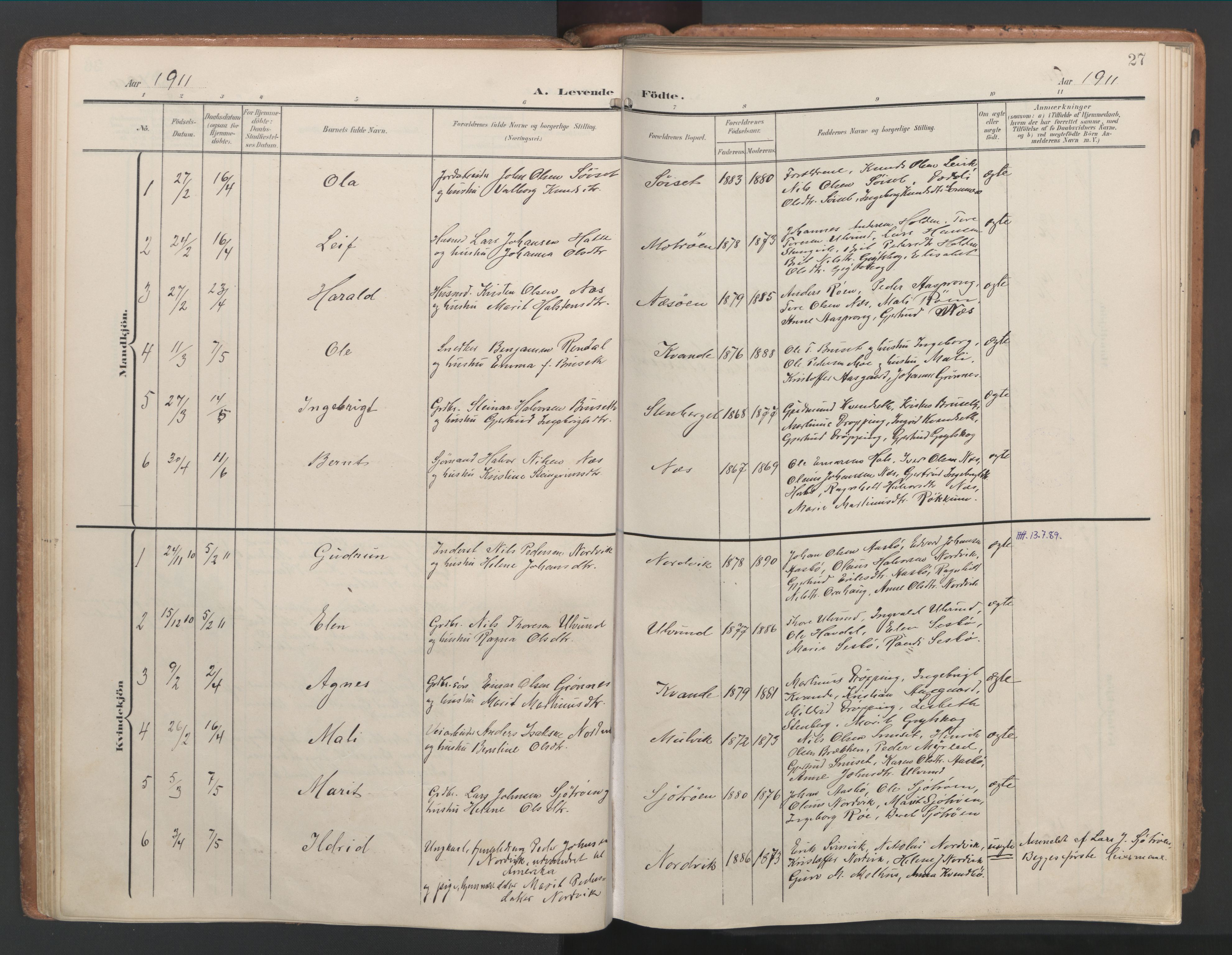 Ministerialprotokoller, klokkerbøker og fødselsregistre - Møre og Romsdal, AV/SAT-A-1454/592/L1030: Parish register (official) no. 592A08, 1901-1925, p. 27