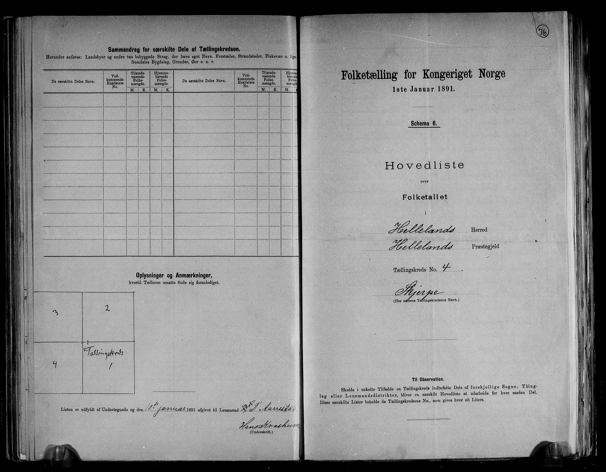 RA, 1891 census for 1115 Helleland, 1891, p. 10