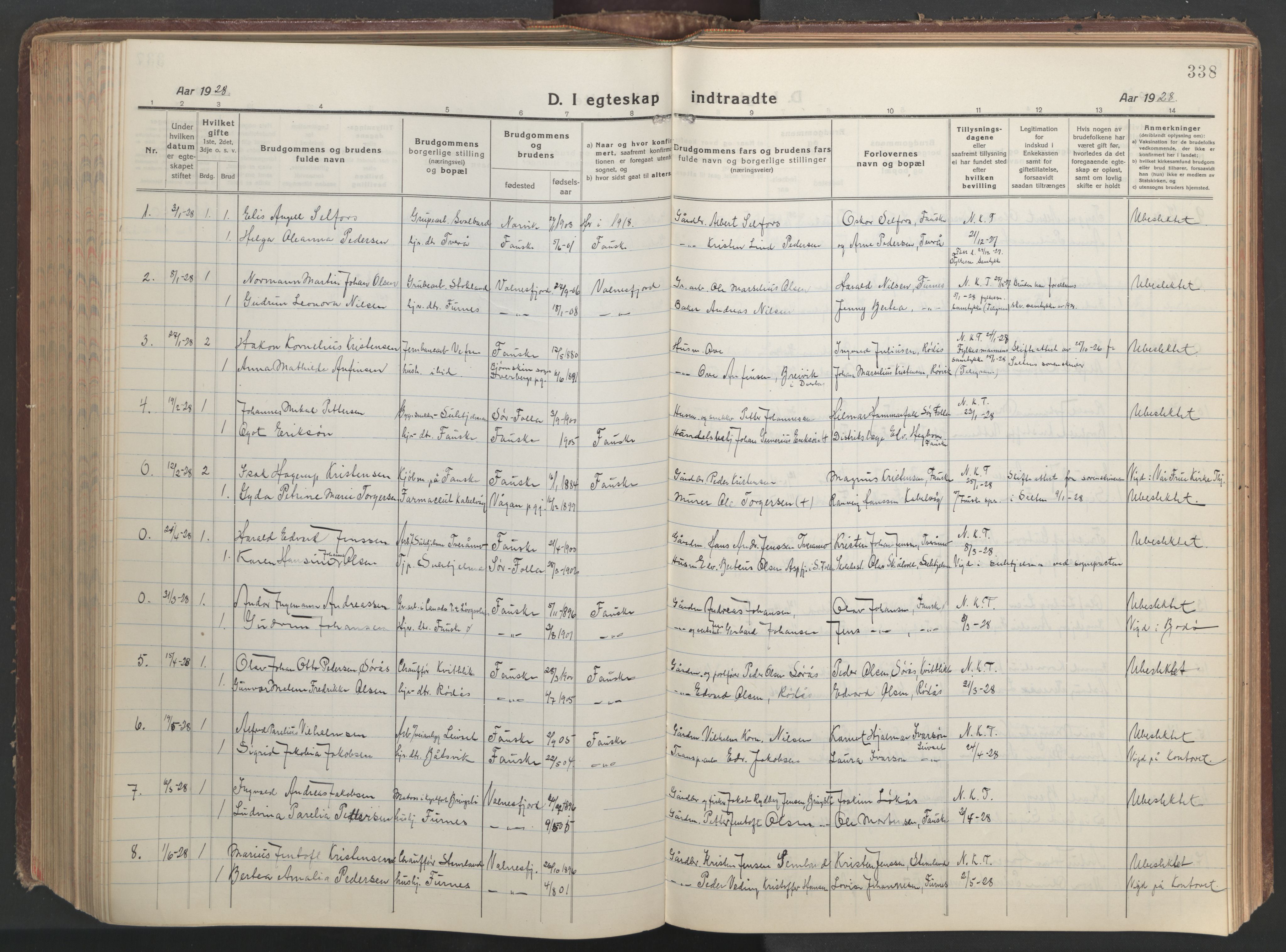 Ministerialprotokoller, klokkerbøker og fødselsregistre - Nordland, AV/SAT-A-1459/849/L0700: Parish register (copy) no. 849C01, 1919-1946, p. 338