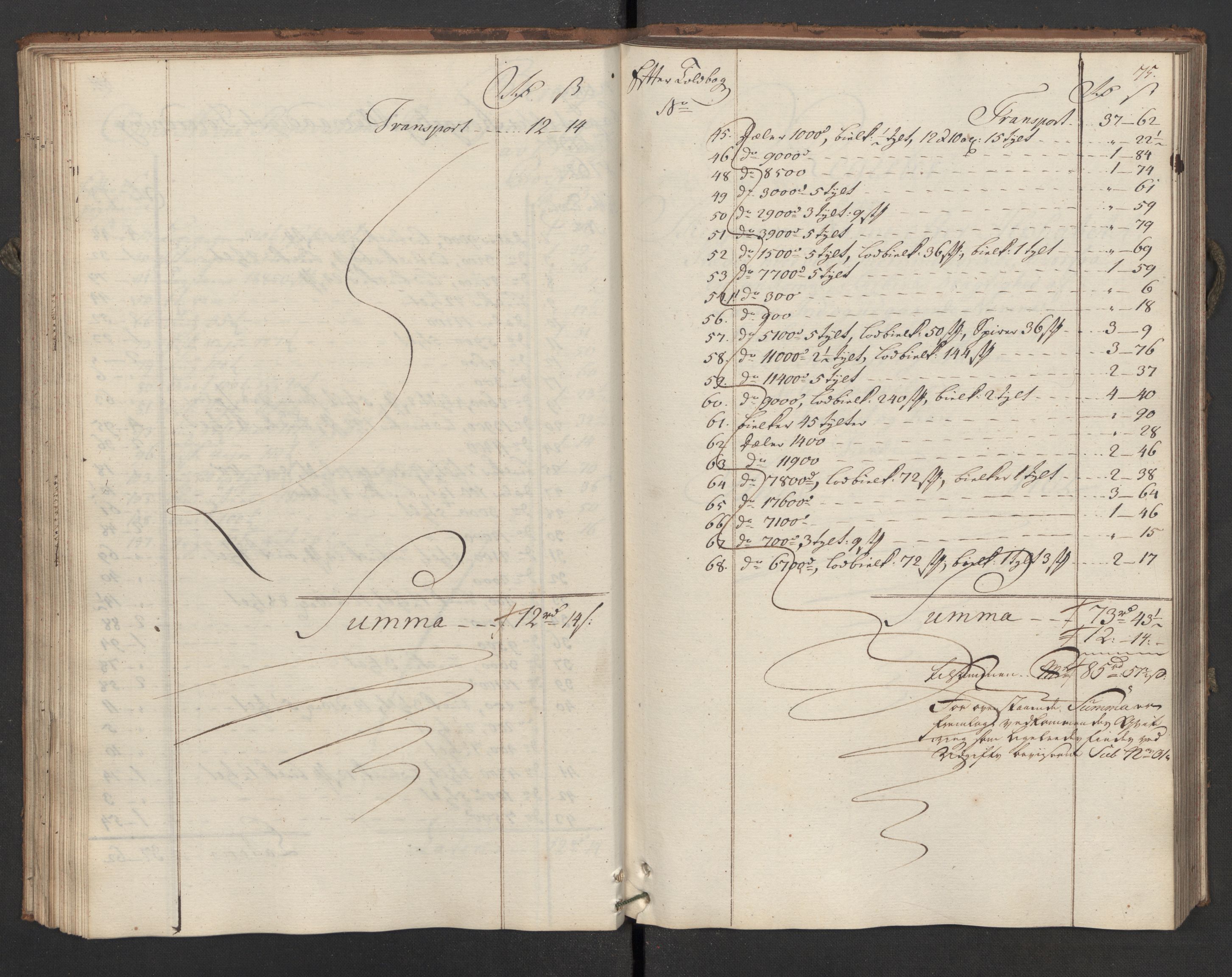 Generaltollkammeret, tollregnskaper, AV/RA-EA-5490/R02/L0035/0001: Tollregnskaper Fredrikstad / Utgående hovedtollbok, 1762, p. 74b-75a