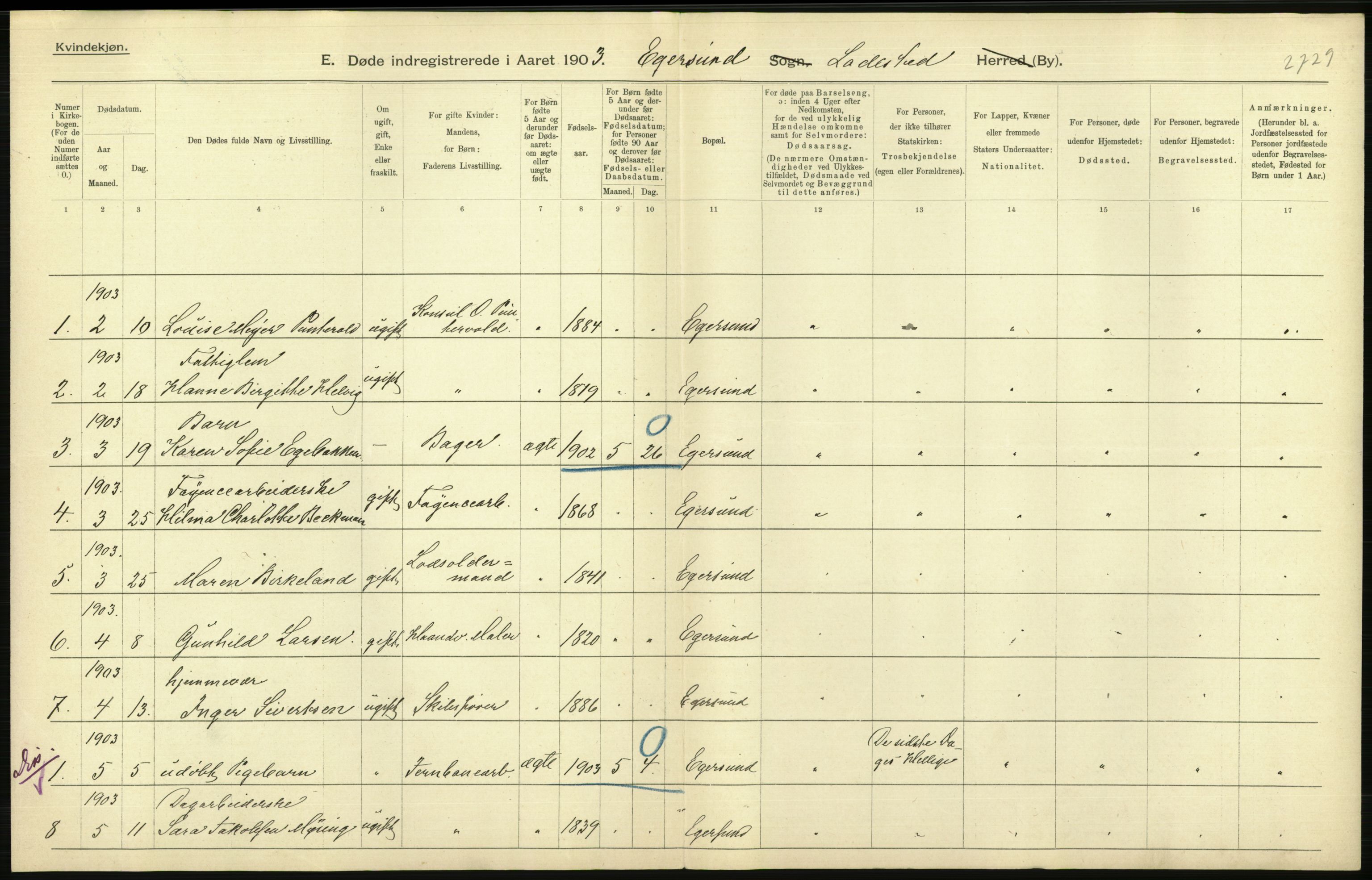 Statistisk sentralbyrå, Sosiodemografiske emner, Befolkning, AV/RA-S-2228/D/Df/Dfa/Dfaa/L0012: Stavanger amt: Fødte, gifte, døde, 1903, p. 820