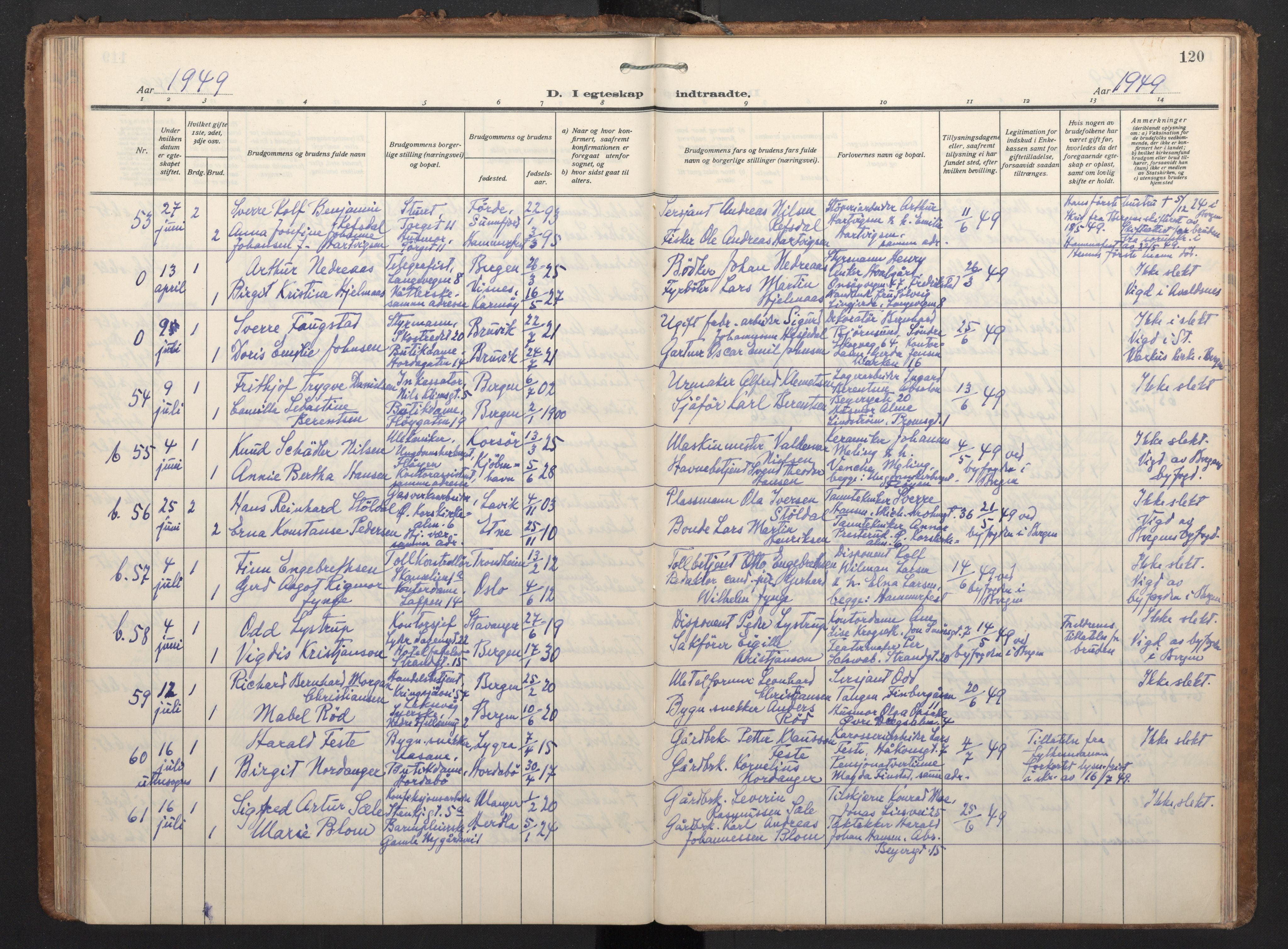 Korskirken sokneprestembete, AV/SAB-A-76101/H/Haa/L0040: Parish register (official) no. D 7, 1938-1952, p. 119b-120a