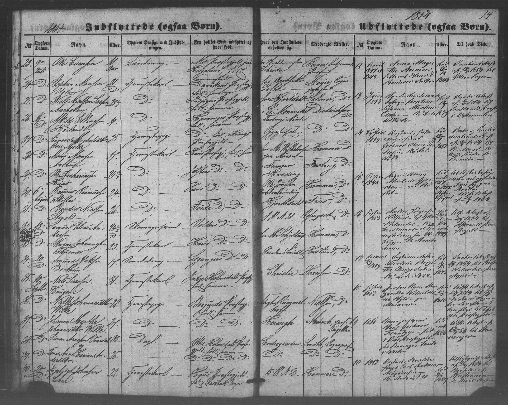 Domkirken sokneprestembete, SAB/A-74801/H/Haa/L0047: Parish register (official) no. F 2, 1852-1868, p. 14