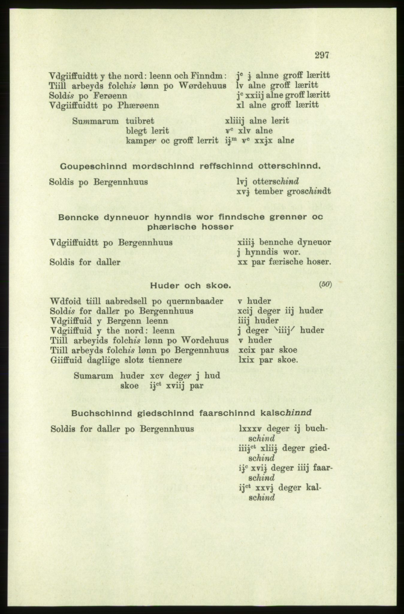 Publikasjoner utgitt av Arkivverket, PUBL/PUBL-001/C/0005: Bind 5: Rekneskap for Bergenhus len 1566-1567: B. Utgift C. Dei nordlandske lena og Finnmark D. Ekstrakt, 1566-1567, p. 297