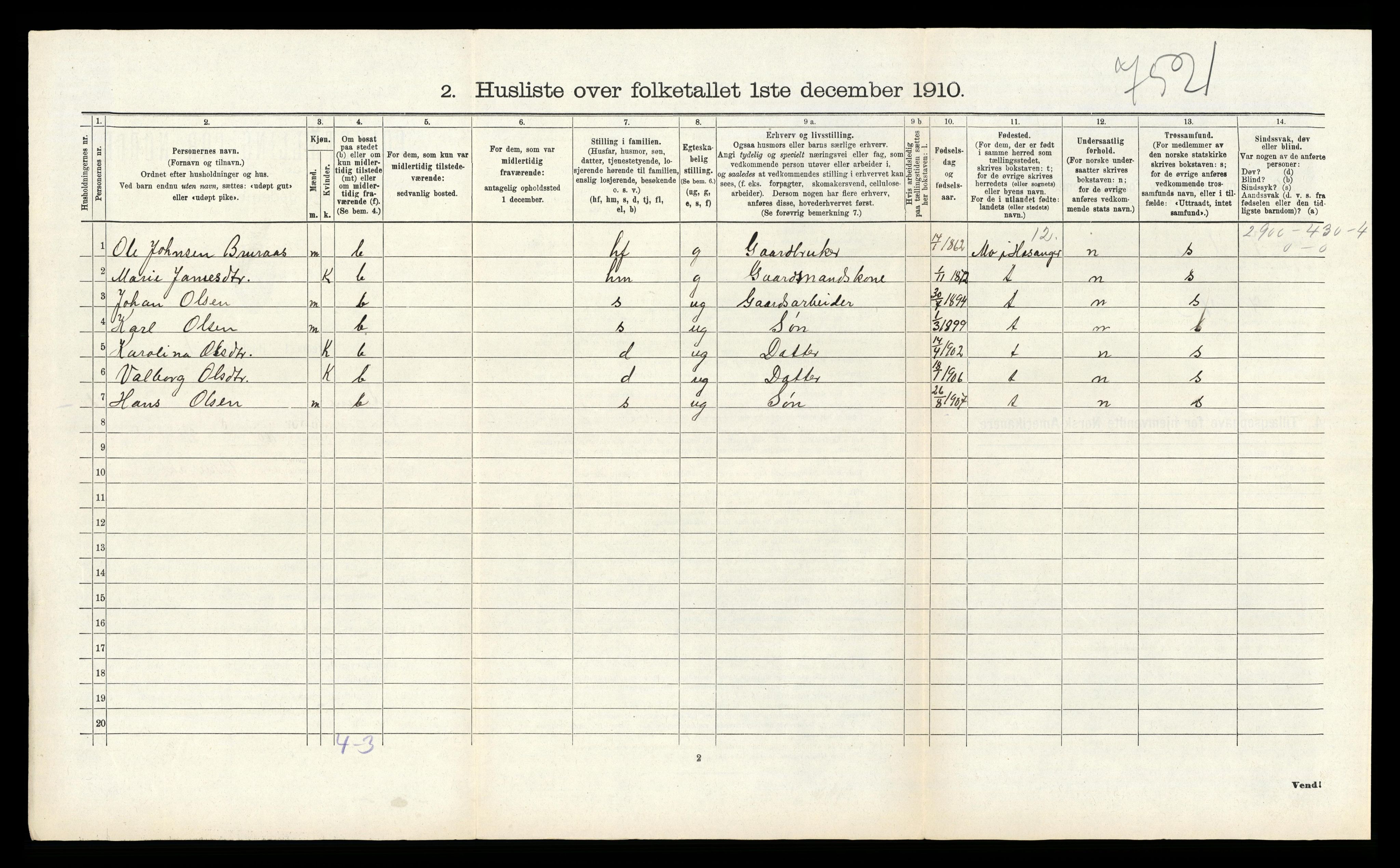 RA, 1910 census for Åsane, 1910, p. 180