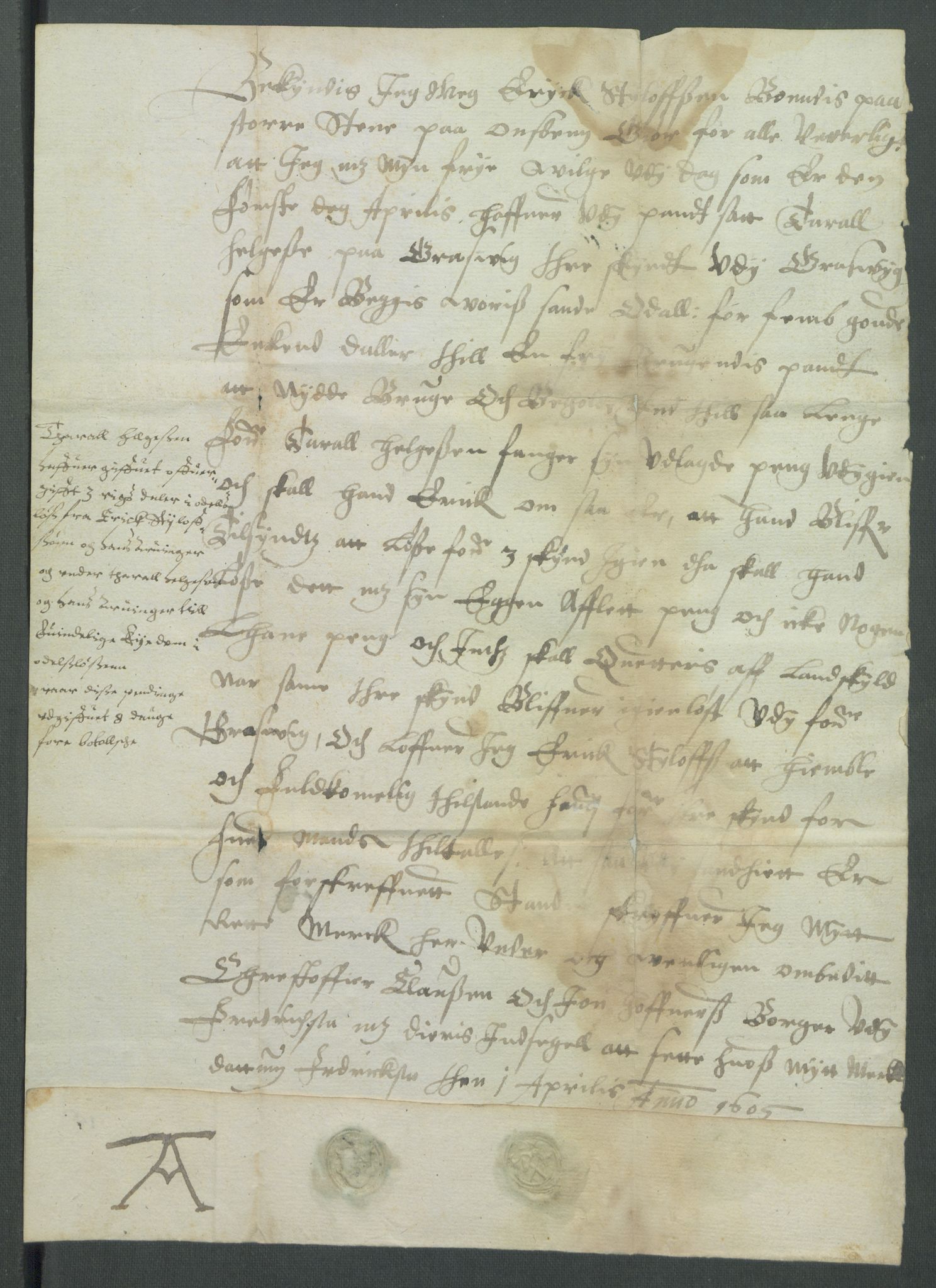 Riksarkivets diplomsamling, AV/RA-EA-5965/F02/L0114: Dokumenter, 1605, p. 17