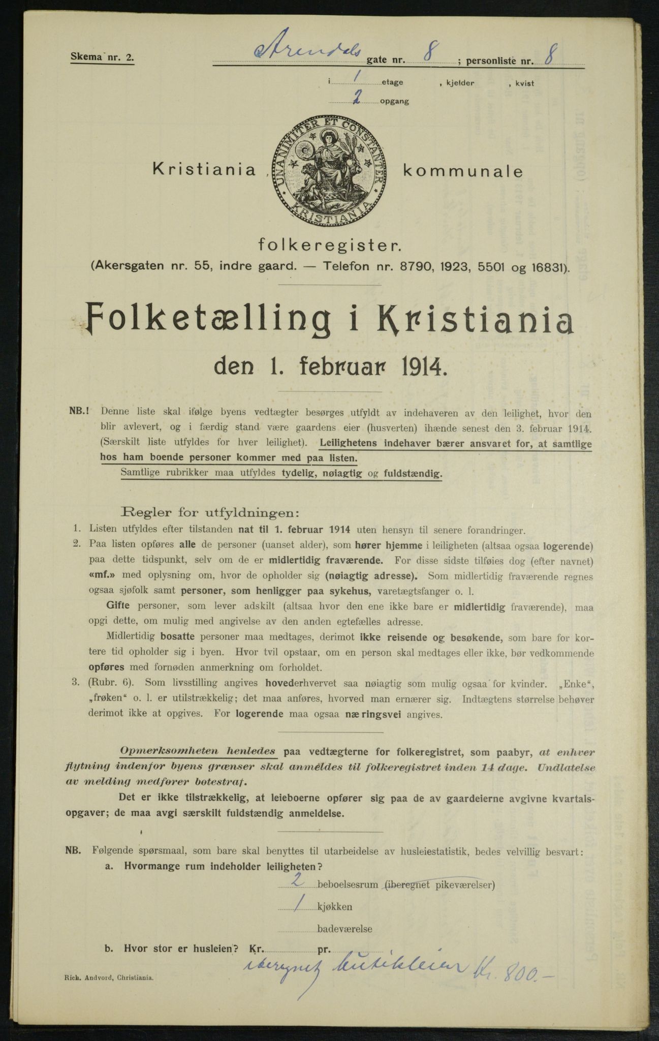 OBA, Municipal Census 1914 for Kristiania, 1914, p. 2054