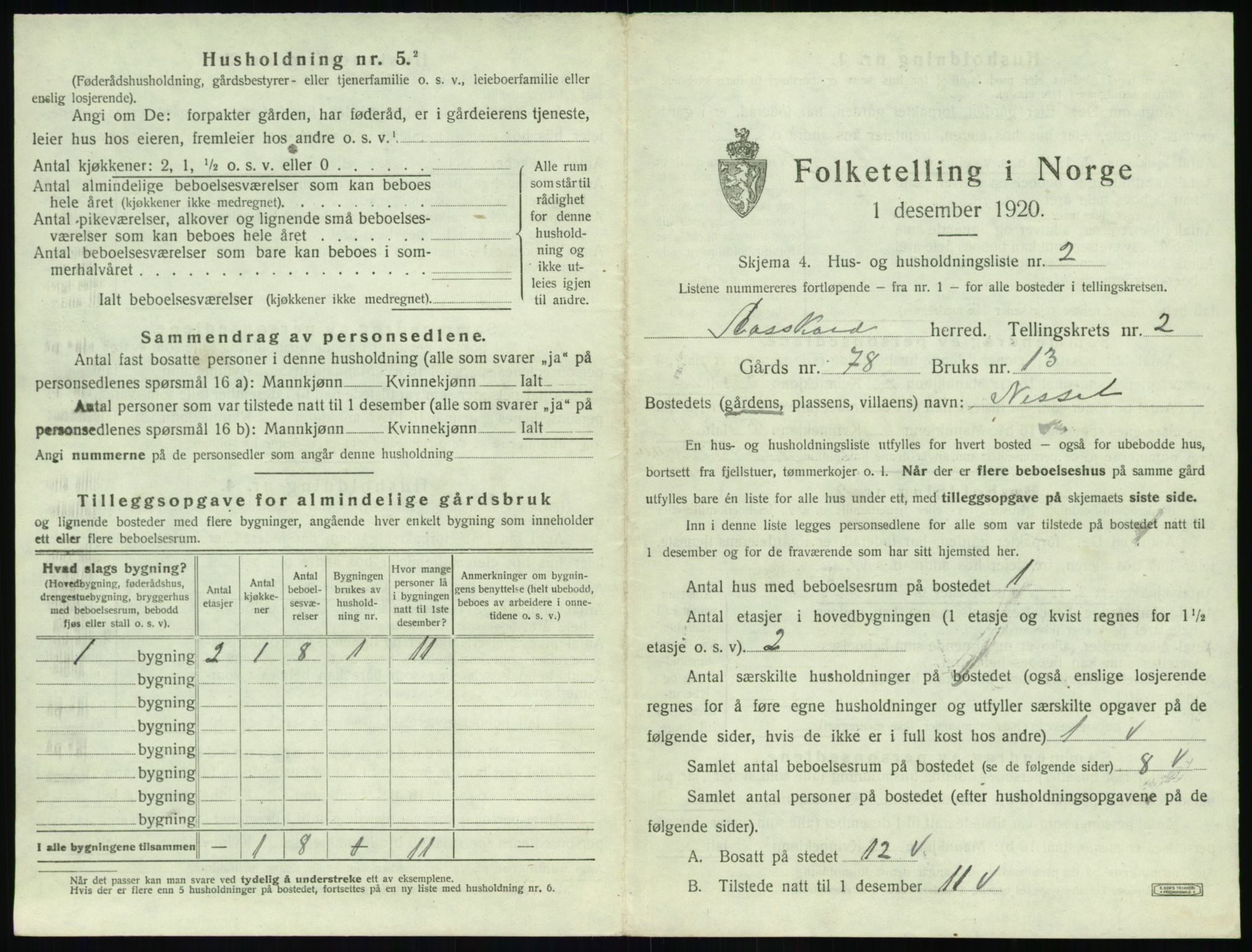 SAT, 1920 census for Åsskard, 1920, p. 169