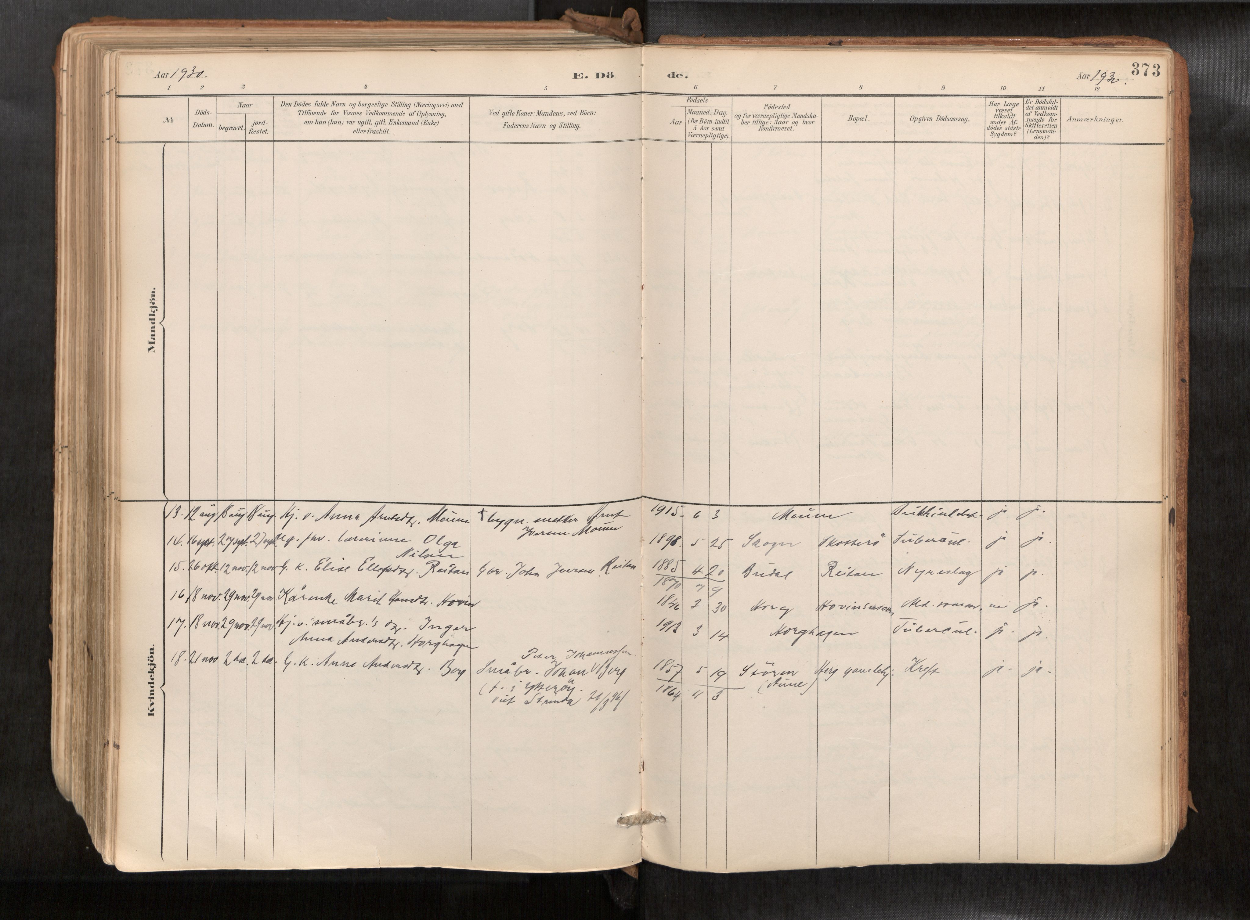Ministerialprotokoller, klokkerbøker og fødselsregistre - Sør-Trøndelag, SAT/A-1456/692/L1105b: Parish register (official) no. 692A06, 1891-1934, p. 373