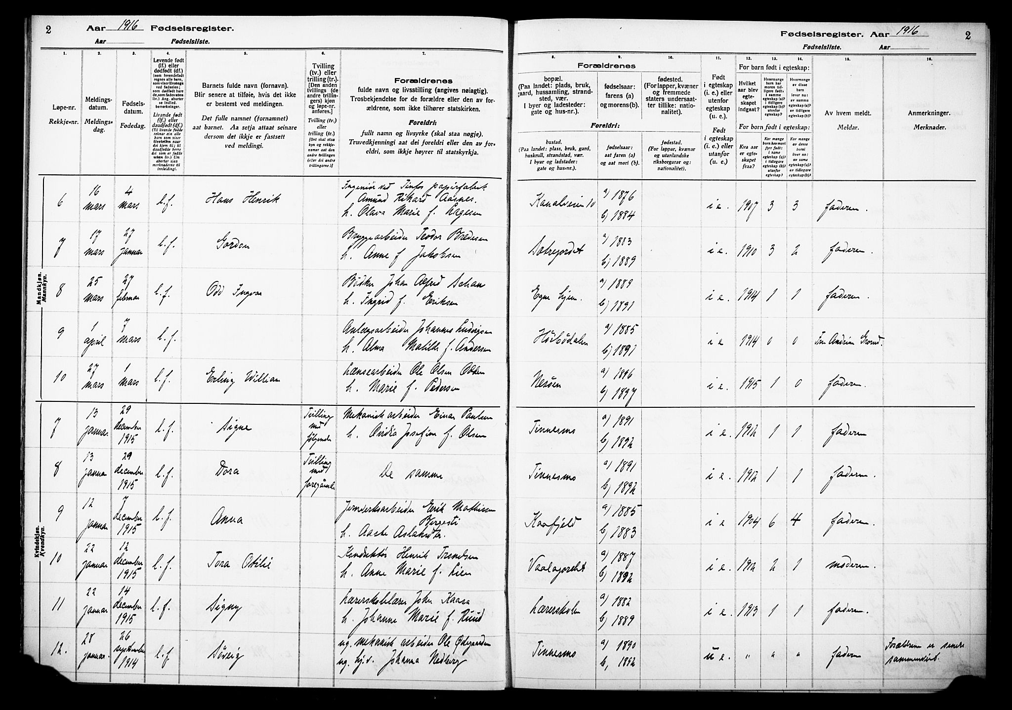 Notodden kirkebøker, AV/SAKO-A-290/J/Ja/L0001: Birth register no. 1, 1916-1924, p. 2