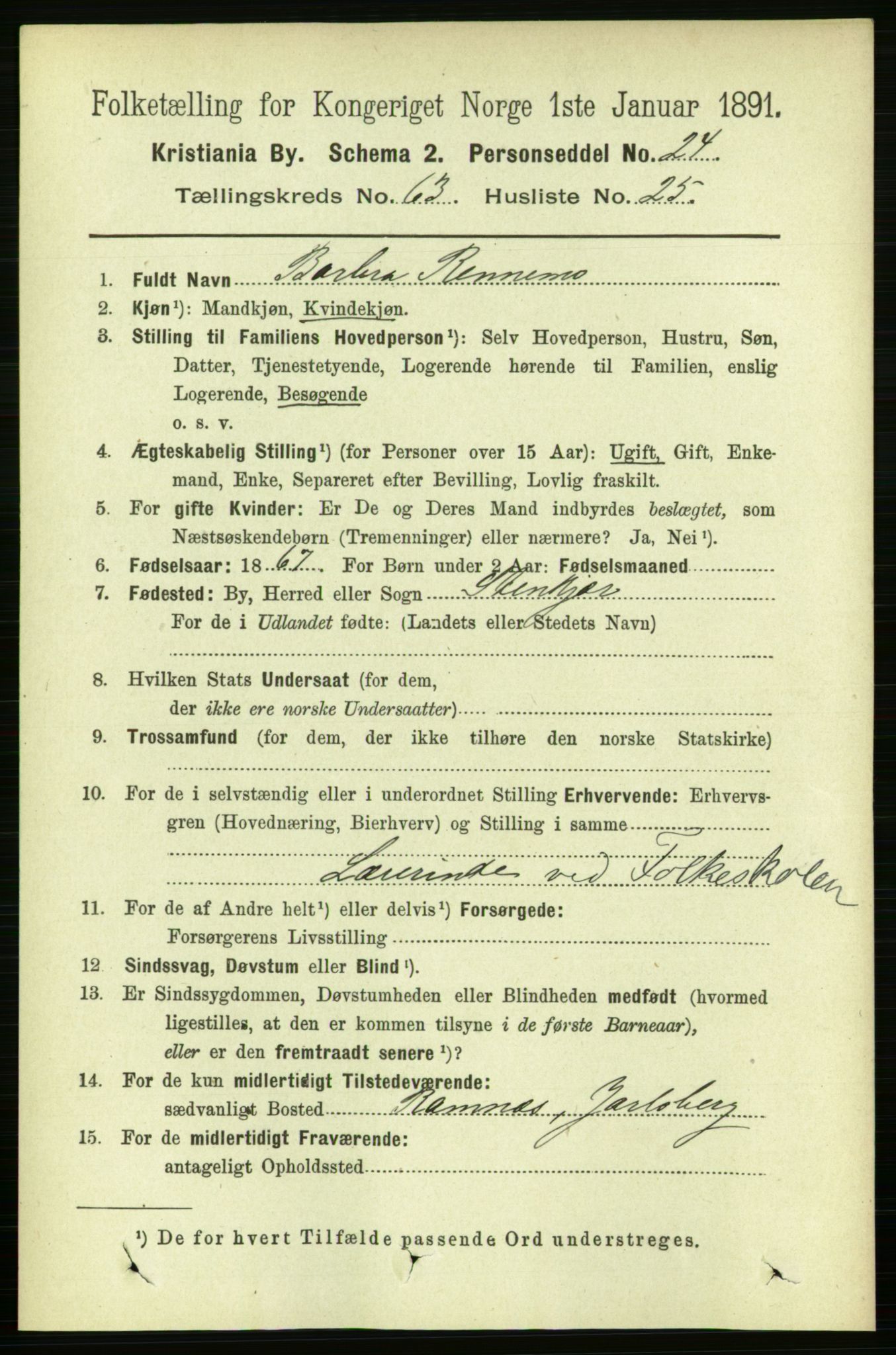 RA, 1891 census for 0301 Kristiania, 1891, p. 34205