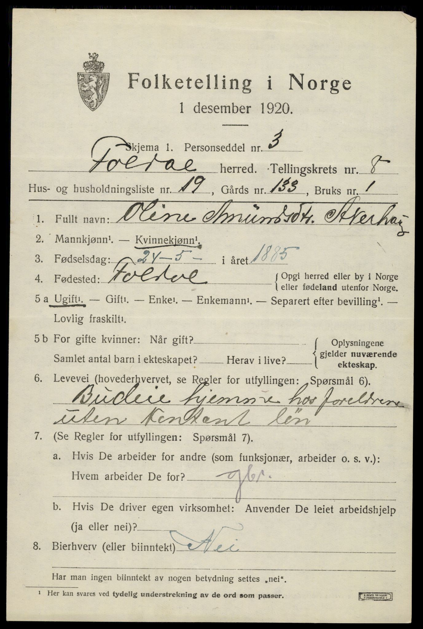 SAH, 1920 census for Folldal, 1920, p. 4573