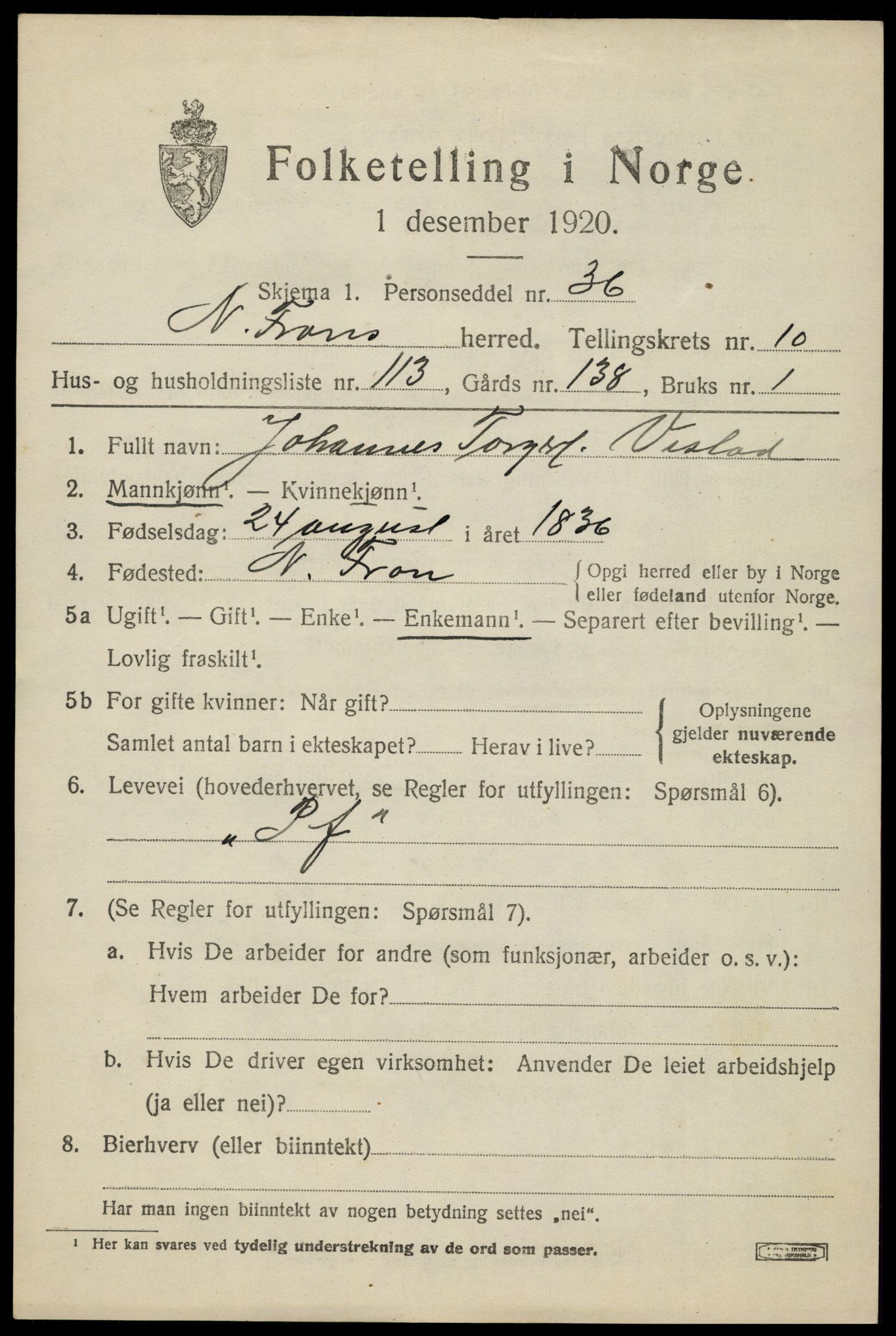 SAH, 1920 census for Nord-Fron, 1920, p. 9370