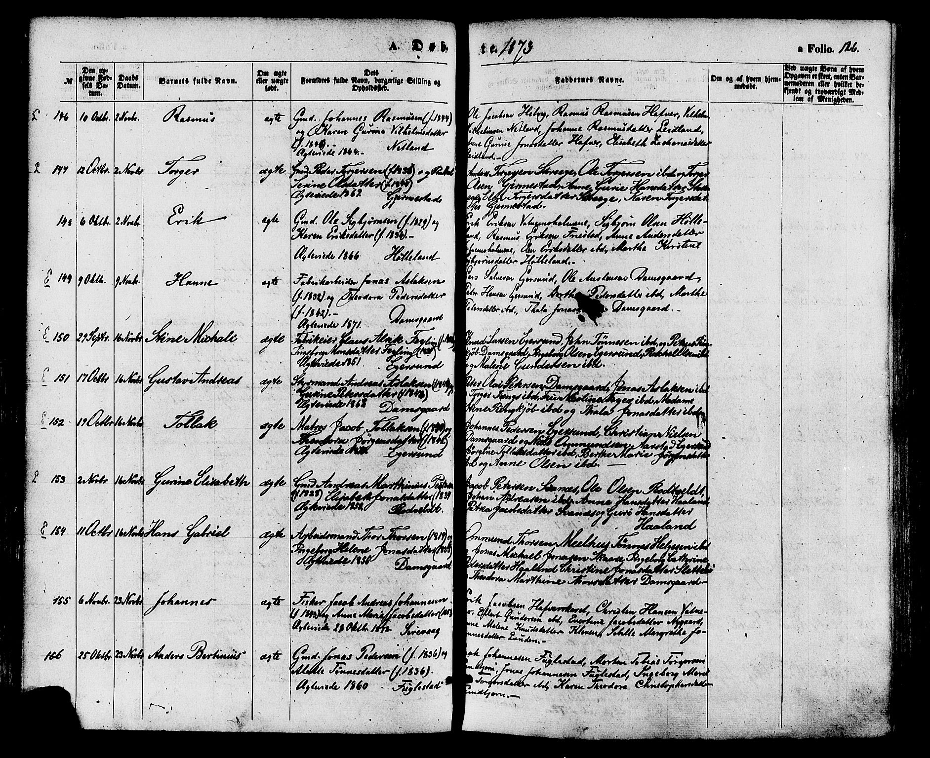 Eigersund sokneprestkontor, AV/SAST-A-101807/S08/L0014: Parish register (official) no. A 13, 1866-1878, p. 126