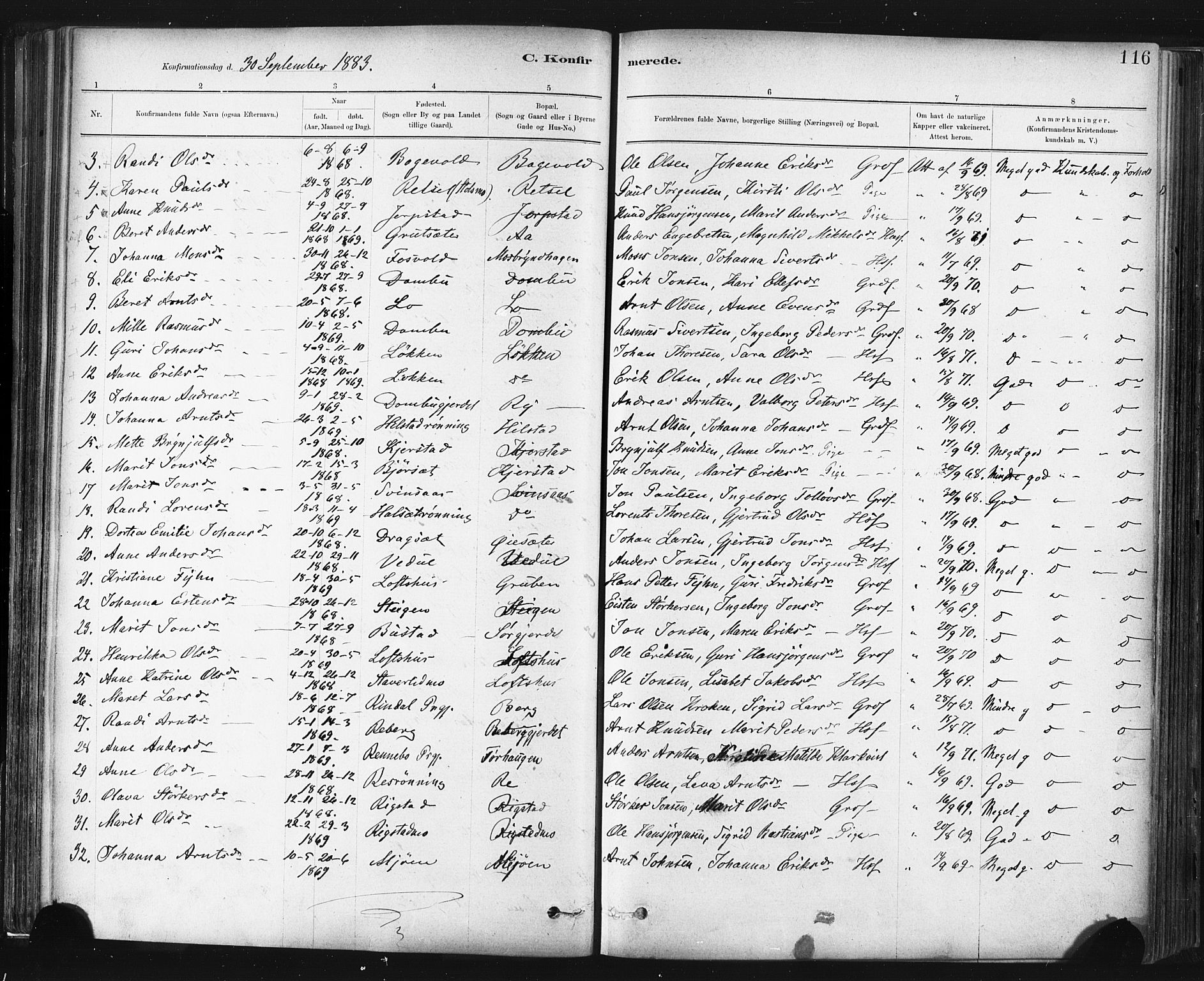 Ministerialprotokoller, klokkerbøker og fødselsregistre - Sør-Trøndelag, AV/SAT-A-1456/672/L0857: Parish register (official) no. 672A09, 1882-1893, p. 116