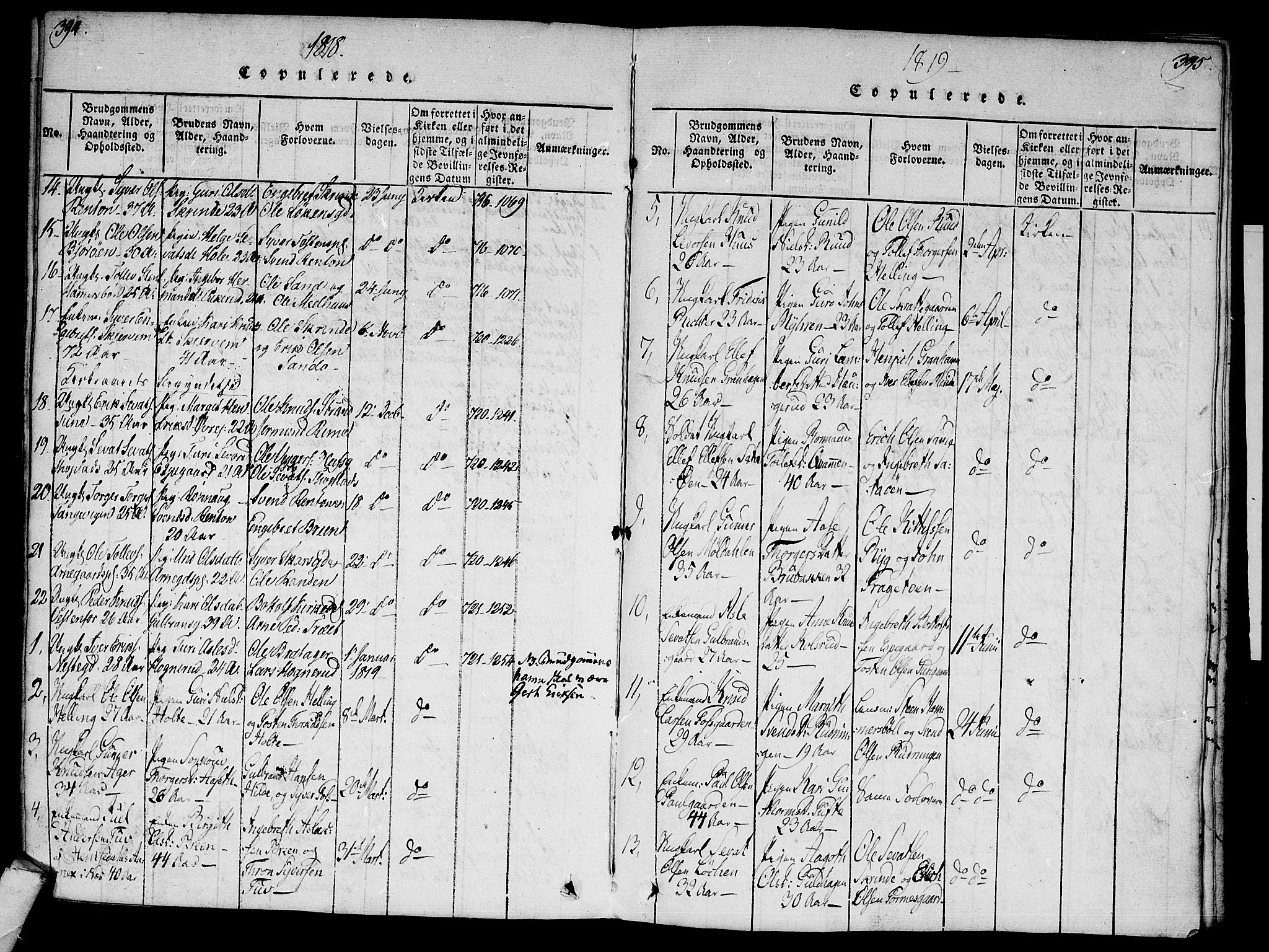 Ål kirkebøker, SAKO/A-249/F/Fa/L0004: Parish register (official) no. I 4, 1815-1825, p. 394-395