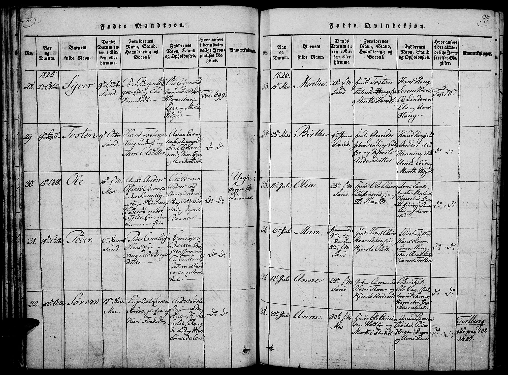 Nord-Odal prestekontor, AV/SAH-PREST-032/H/Ha/Haa/L0001: Parish register (official) no. 1, 1819-1838, p. 92-93