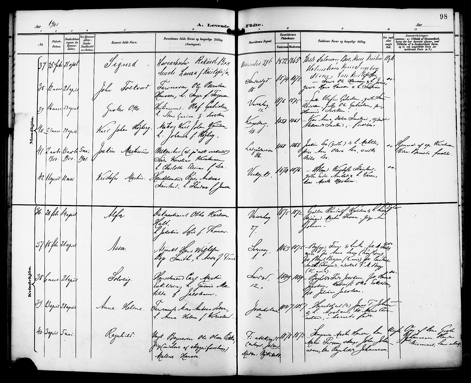 St. Petri sokneprestkontor, AV/SAST-A-101813/001/30/30BB/L0008: Parish register (copy) no. B 8, 1897-1905, p. 98