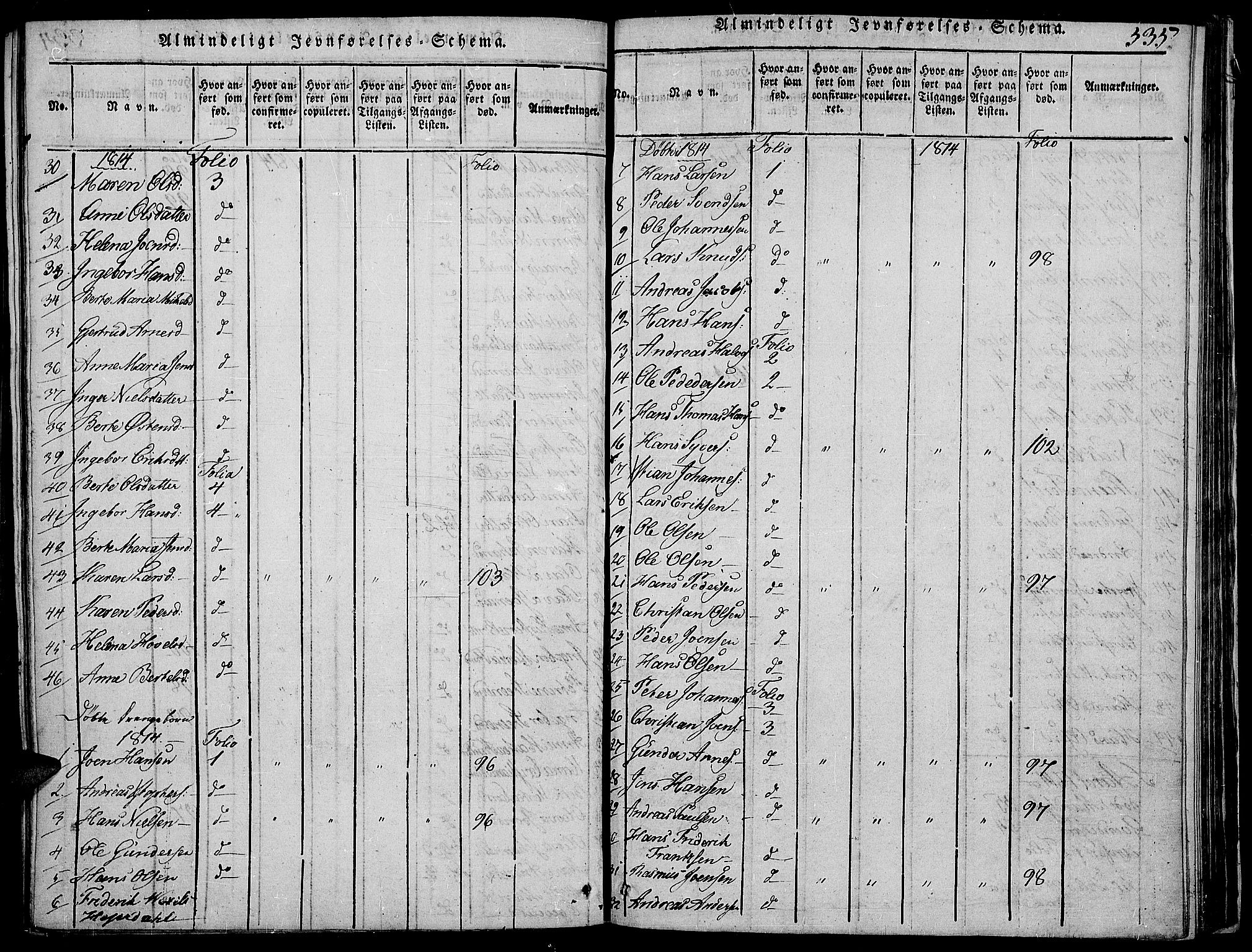Land prestekontor, SAH/PREST-120/H/Ha/Haa/L0007: Parish register (official) no. 7, 1814-1830, p. 335