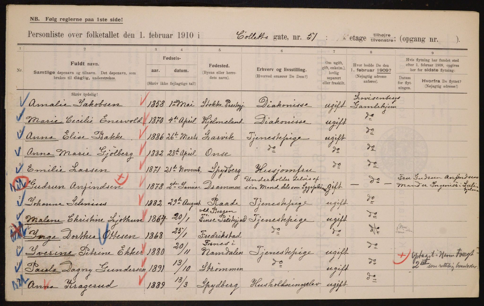 OBA, Municipal Census 1910 for Kristiania, 1910, p. 12708